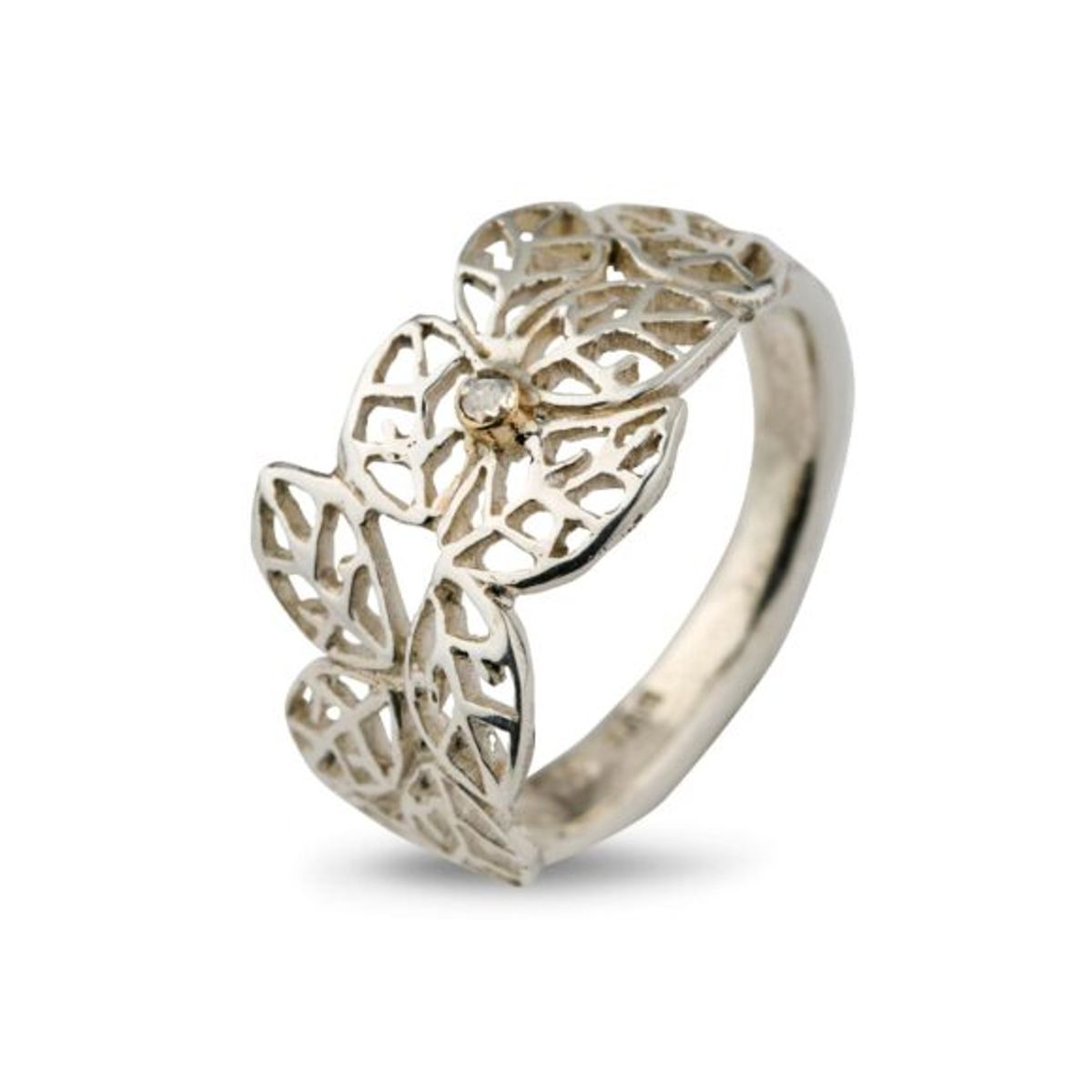 By Birdie Beech Leaves Ring i Sterling Sølv med Brillant