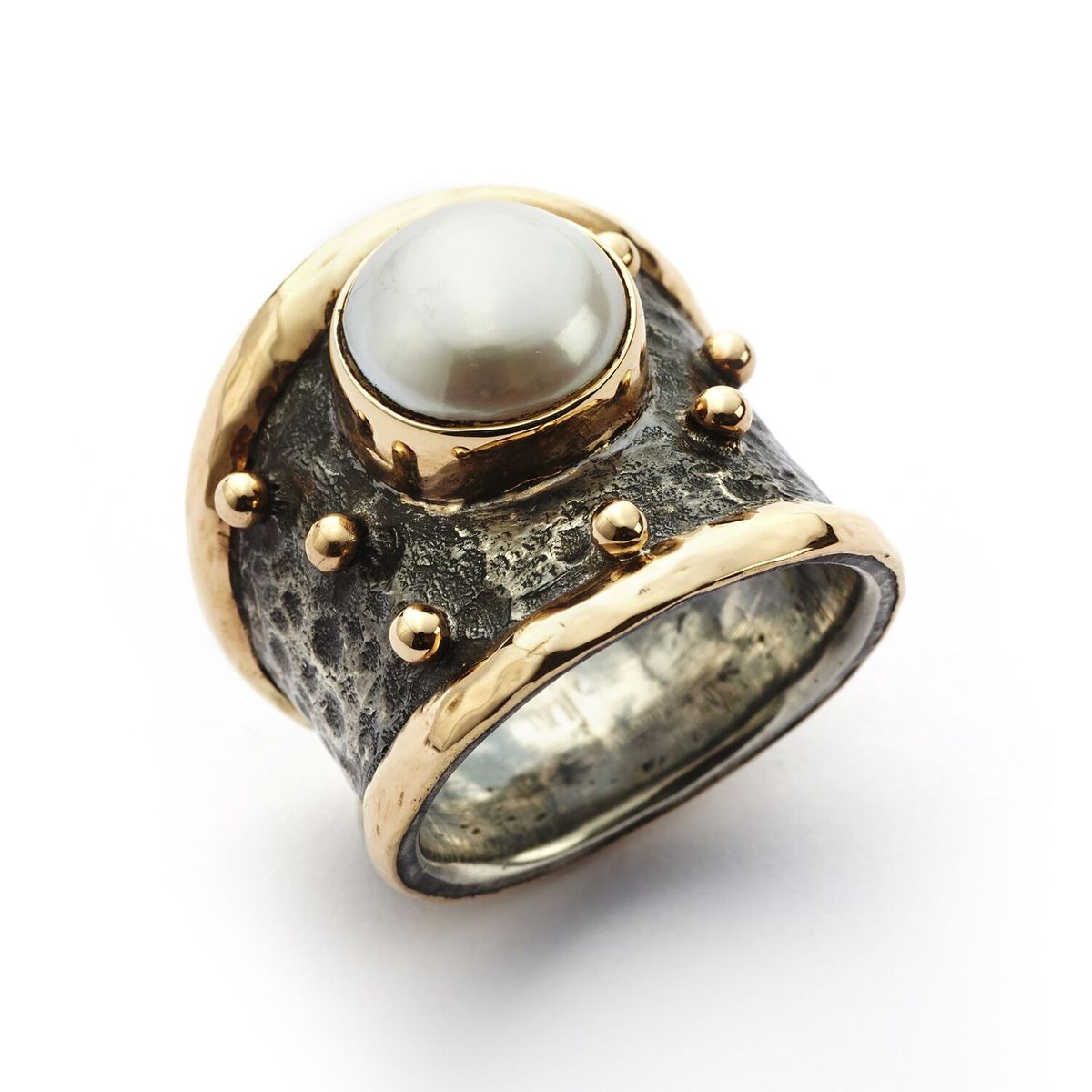 By Birdie Empire Gold Pearl Ring i Sterling Sølv med 14 Karat Guld Og Ferskvandsperle