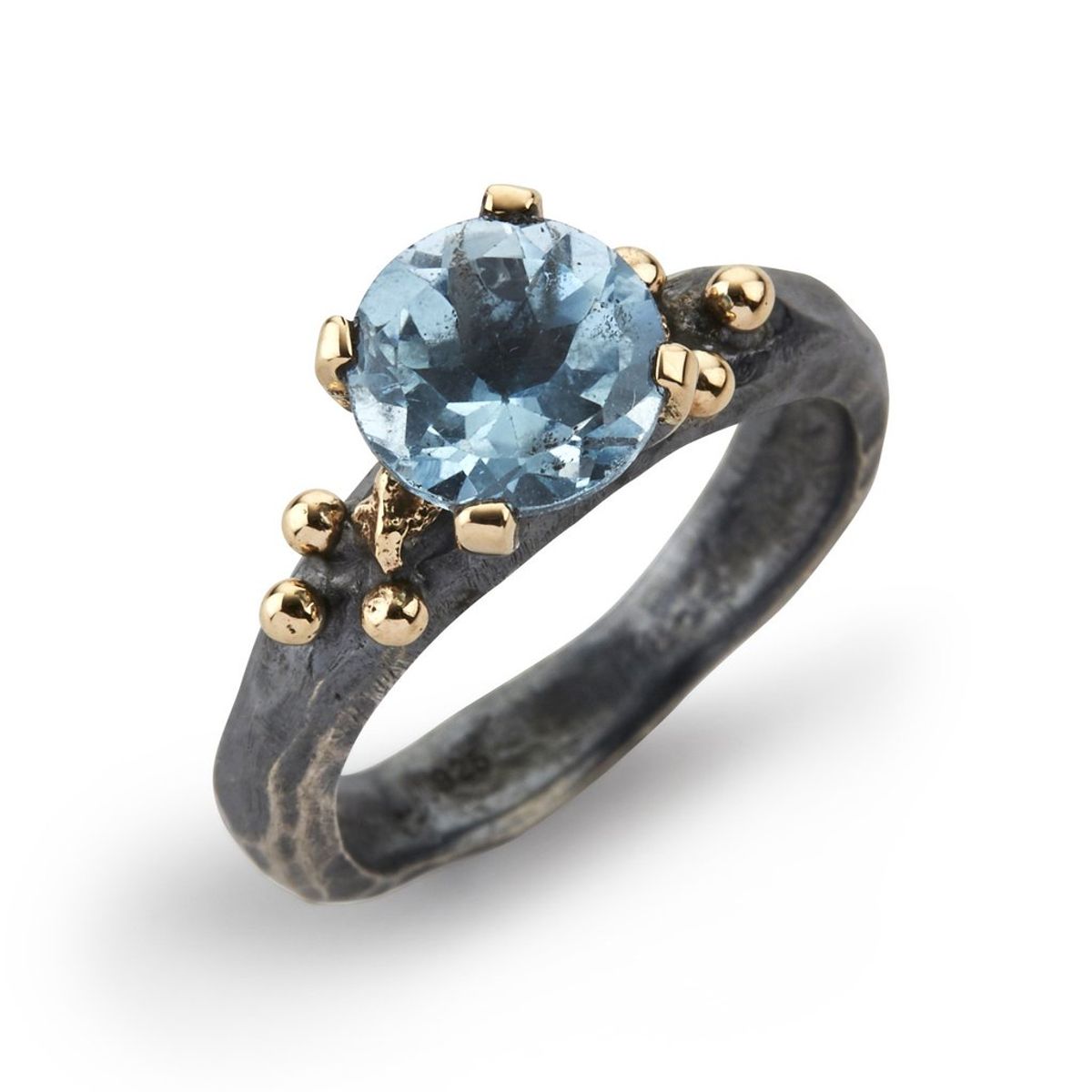 By Birdie Rockefeller Blue Sterling Sølv Ring med 14 Kt Guld Og Blå Topas