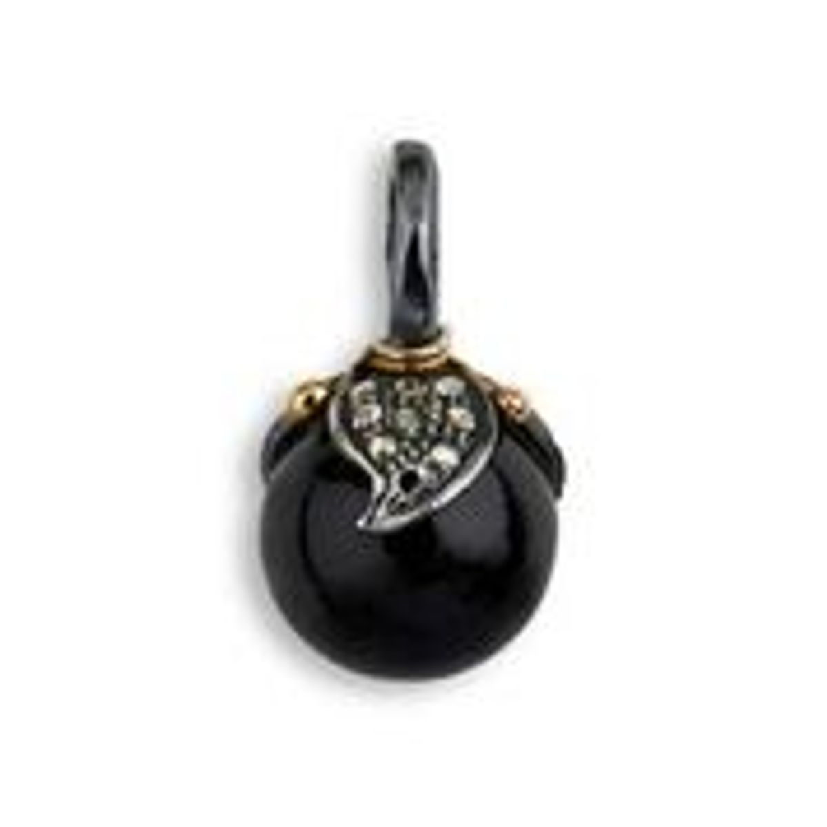 By Birdie Urban Leaf Drop Sterling Sølv Vedhæng med 14 Karat Guld Og Onyx og Diamanter 0,10 Carat