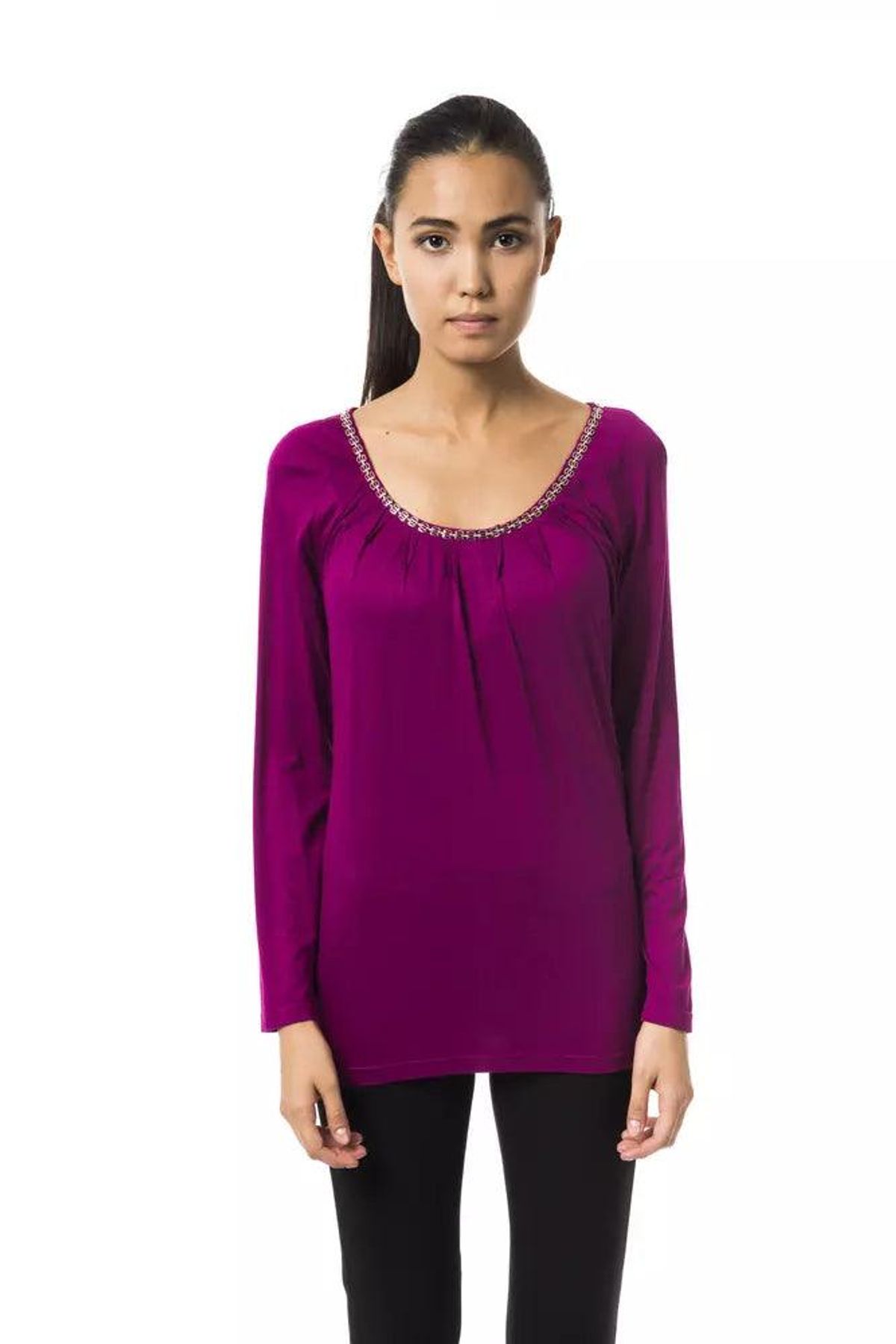 BYBLOS Chic Purple Long Sleeve Round Neck Tee