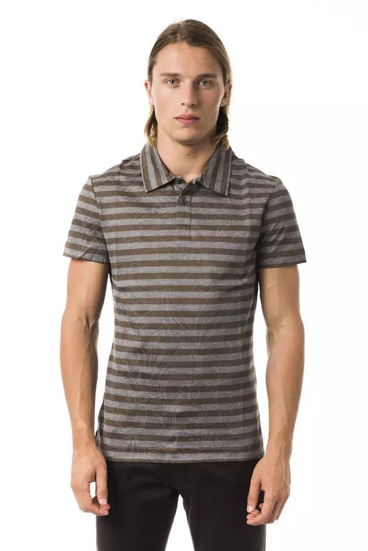 BYBLOS Elegant Gray Striped Cotton Polo