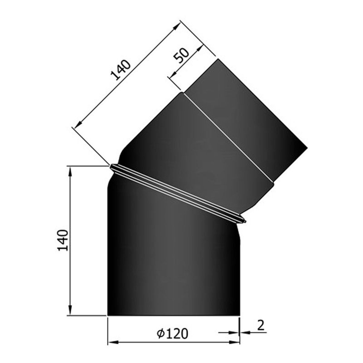 Bøjning 0-45 ° 2-delt Ø120 mm