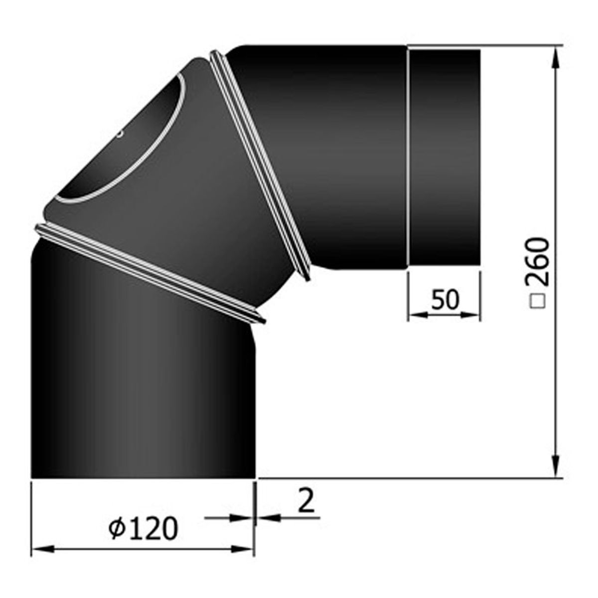 Bøjning 0-90 ° m. Dør 3-delt Ø120 mm