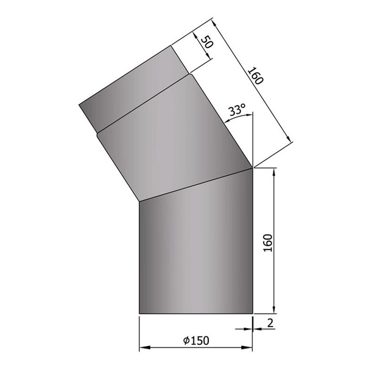 Bøjning 11-45 gr. Ø150mm - Grå - 33 grader