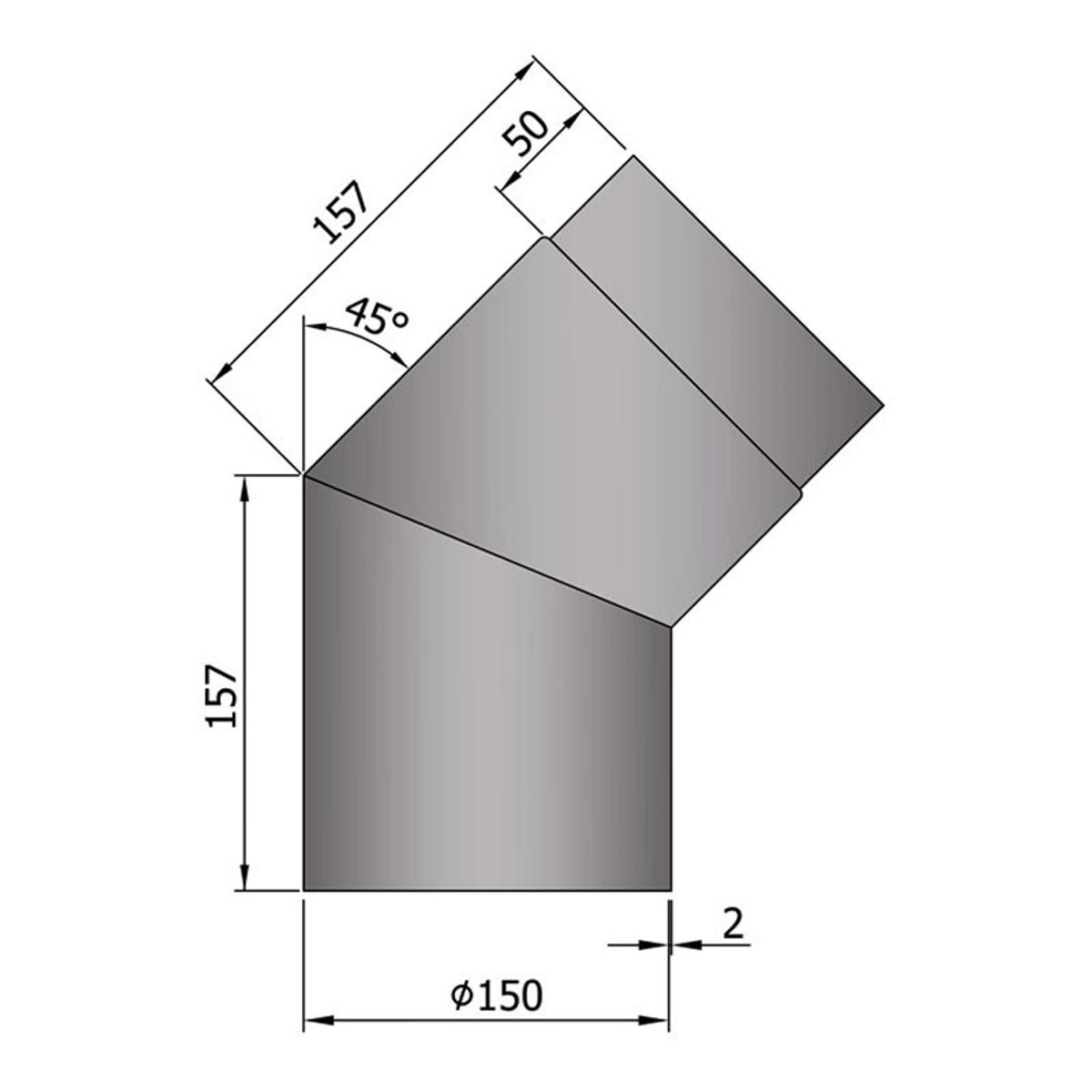 Bøjning 11-45 gr. Ø150mm - Grå - 45 grader