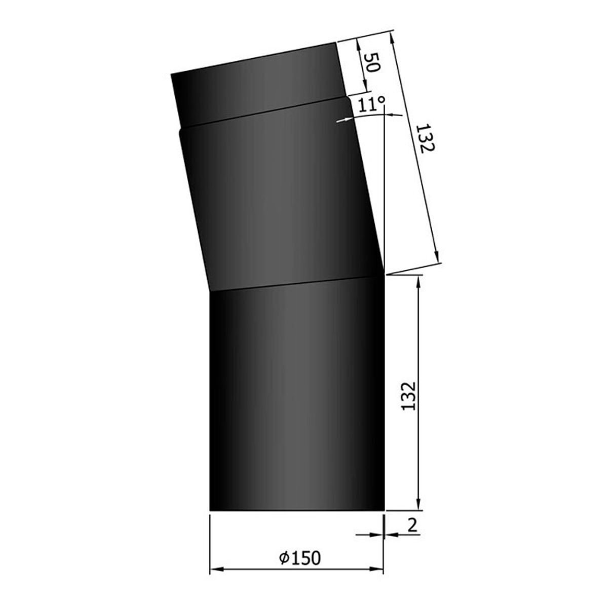 Bøjning 11-45 gr. Ø150mm - Sort - 11 grader