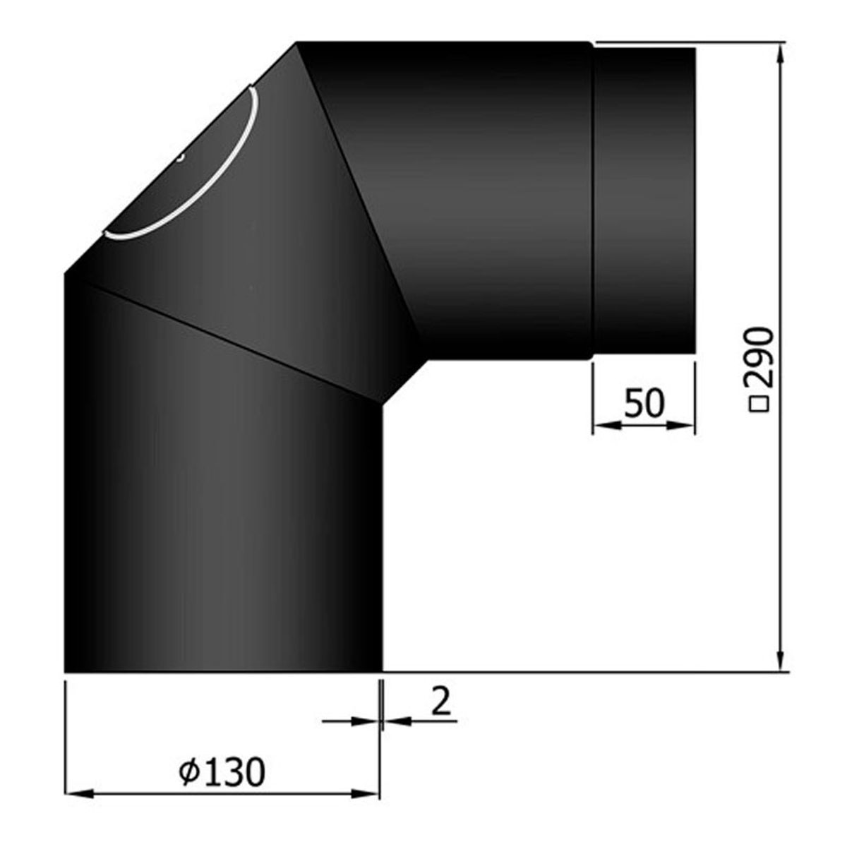 Bøjning 2x45 ° m. Dør Ø130 mm