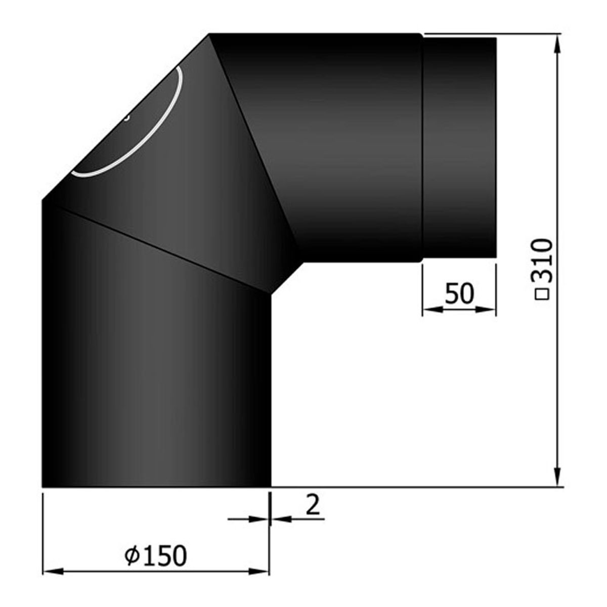 Bøjning 2x45 ° m. Renselem Ø150 mm