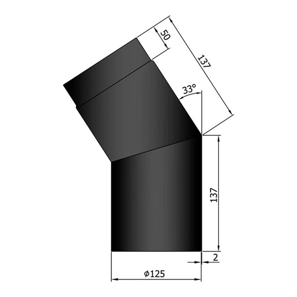 Bøjning 33 ° Kort Ø125 mm