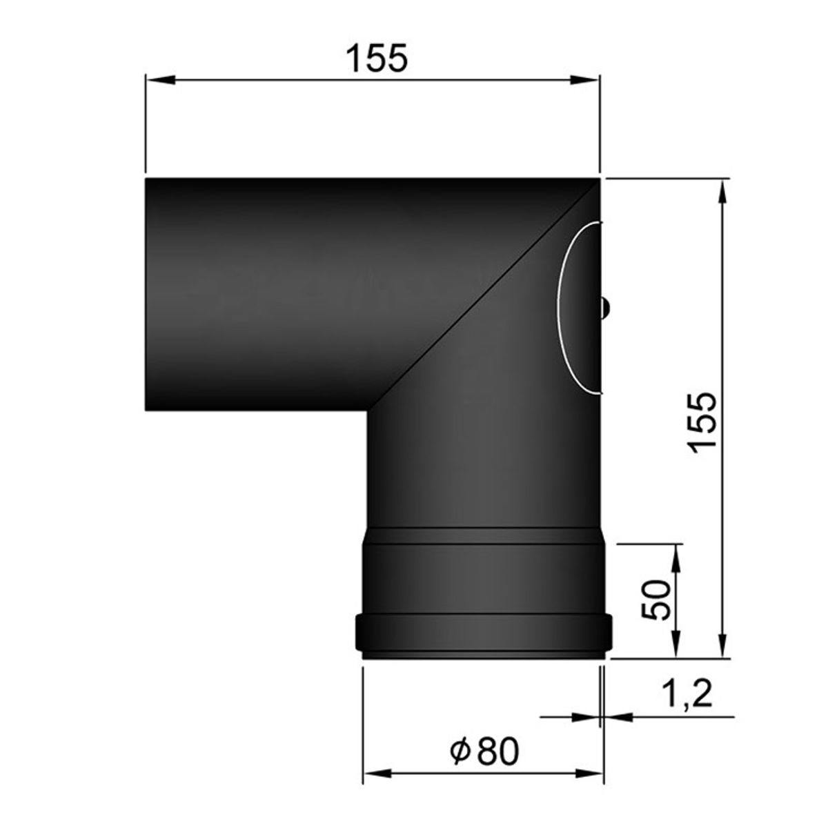 Bøjning 90 ° m. Dør Ø80 mm