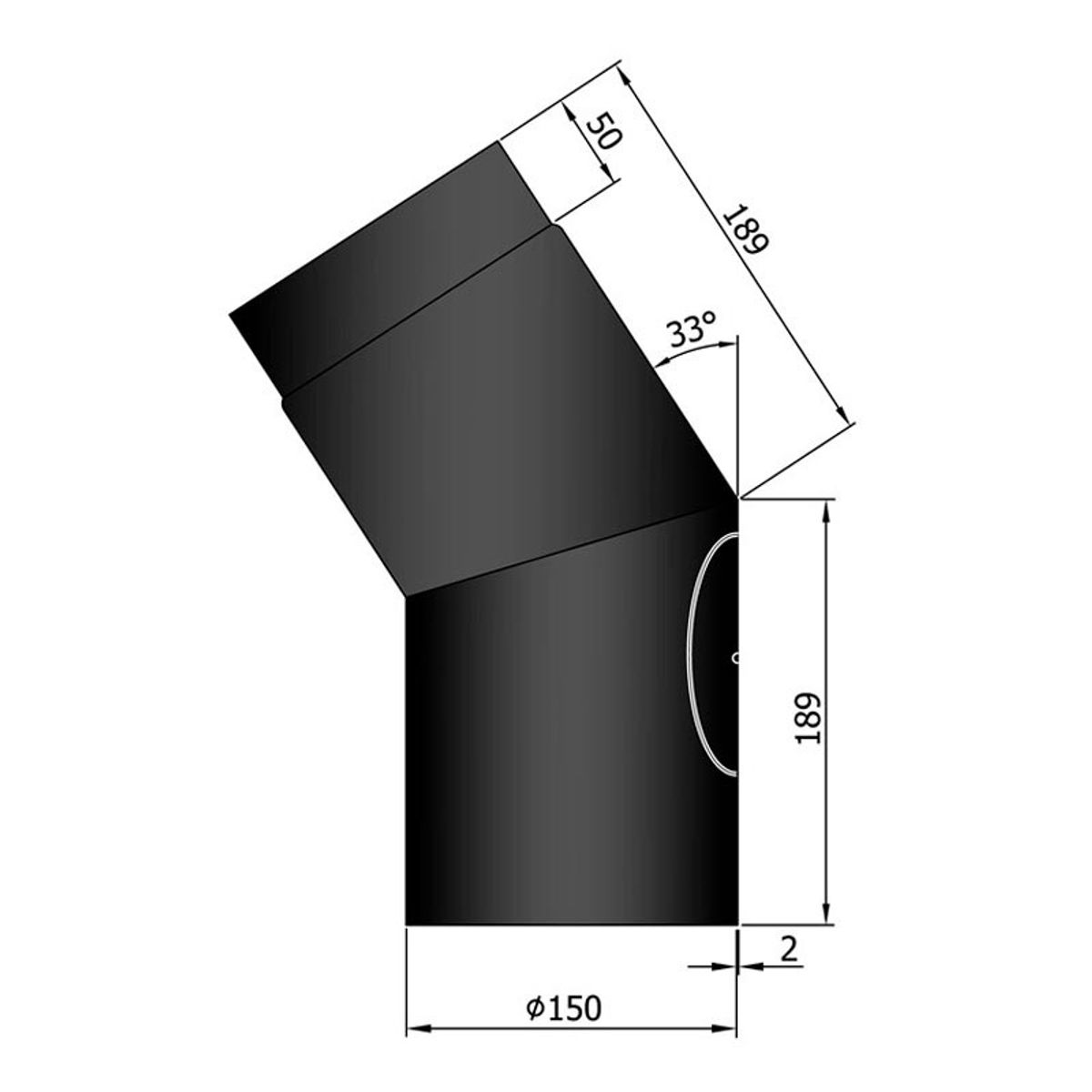 Bøjning m. Dør Ø150 mm - Sort - 33 grader