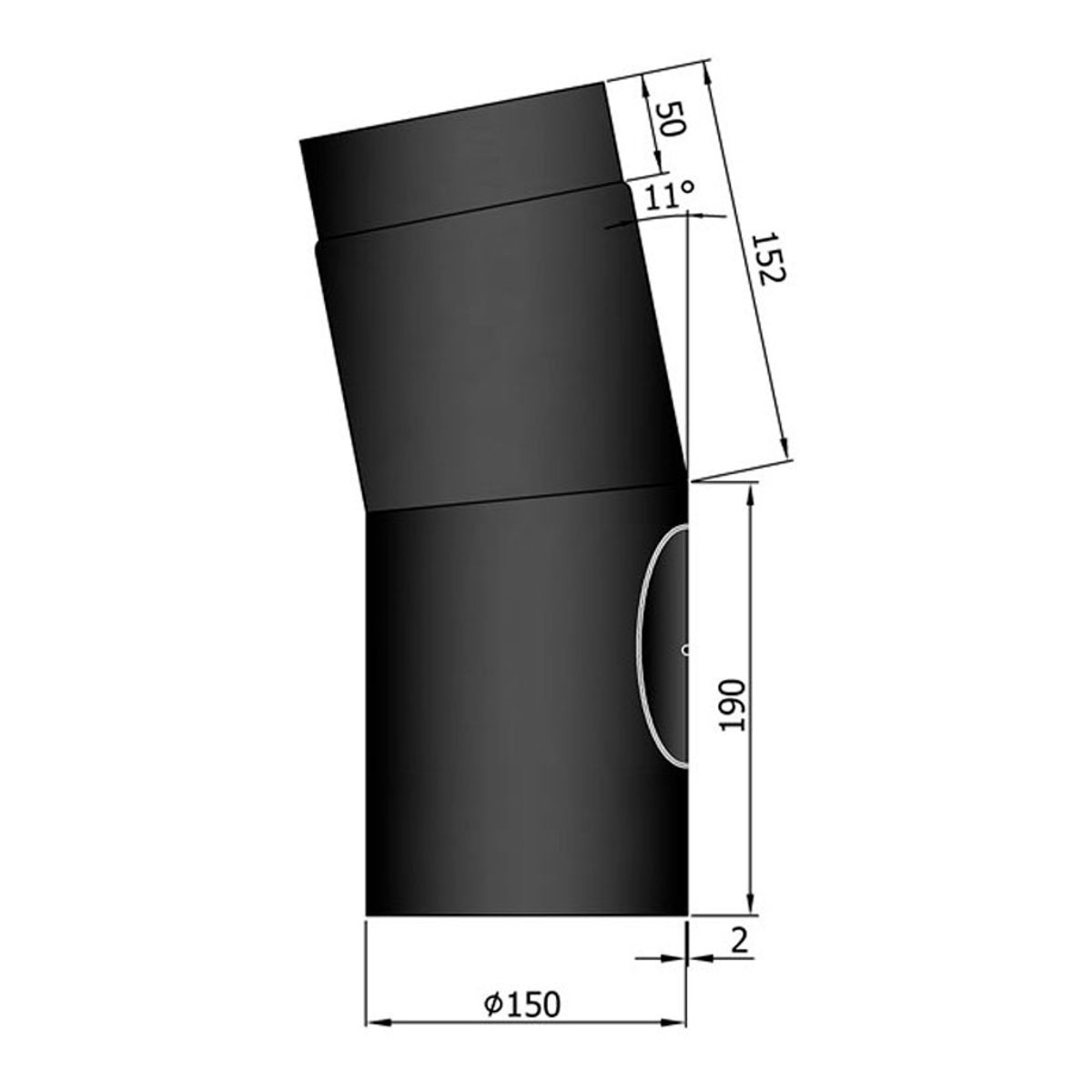 Bøjning m. Dør Ø150 mm