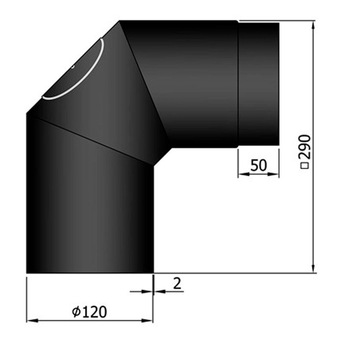 Bøjning m/renselem 2x45 ° Ø120 mm.