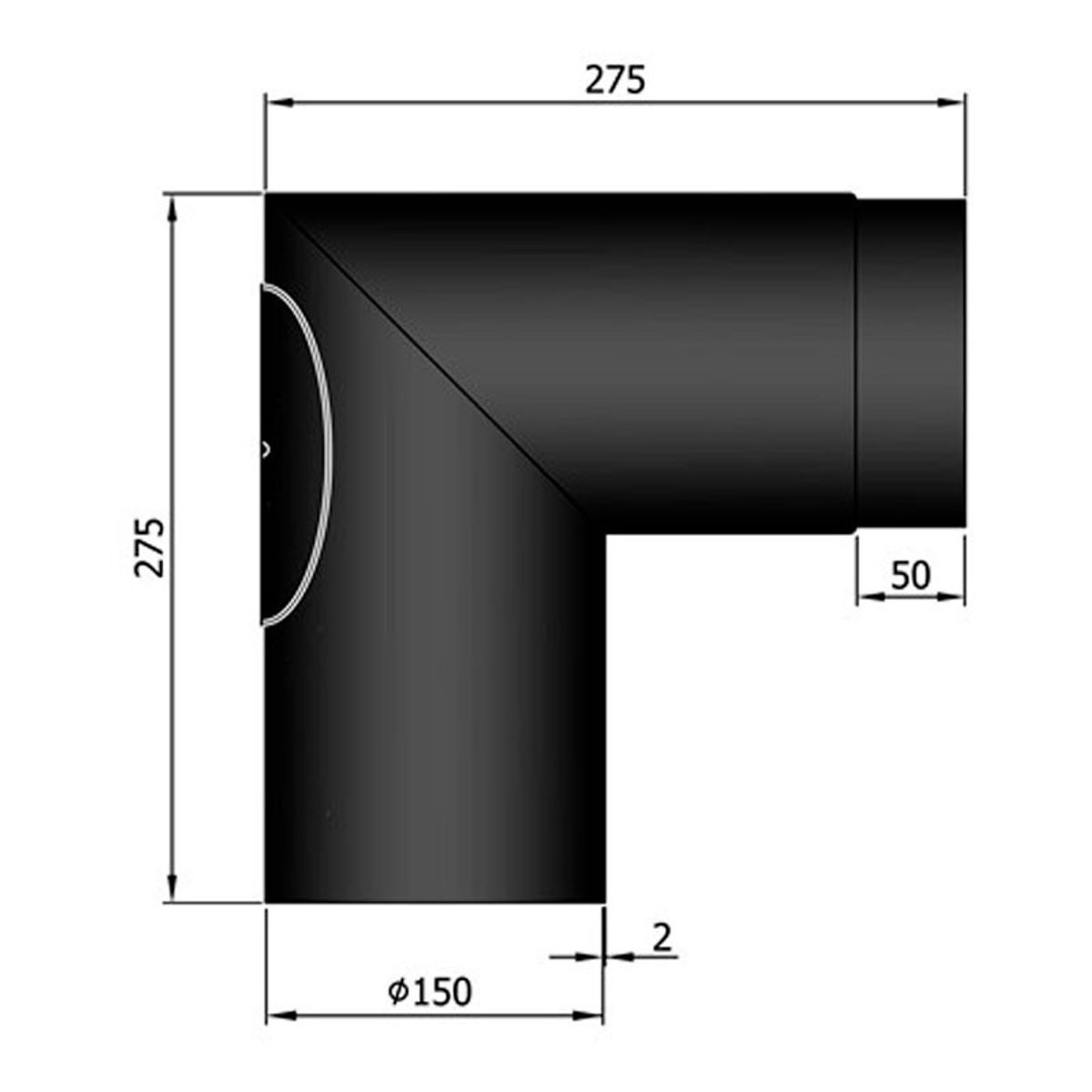 Bøjning m/Renselem Knærør 90 ° Ø150mm - Sort