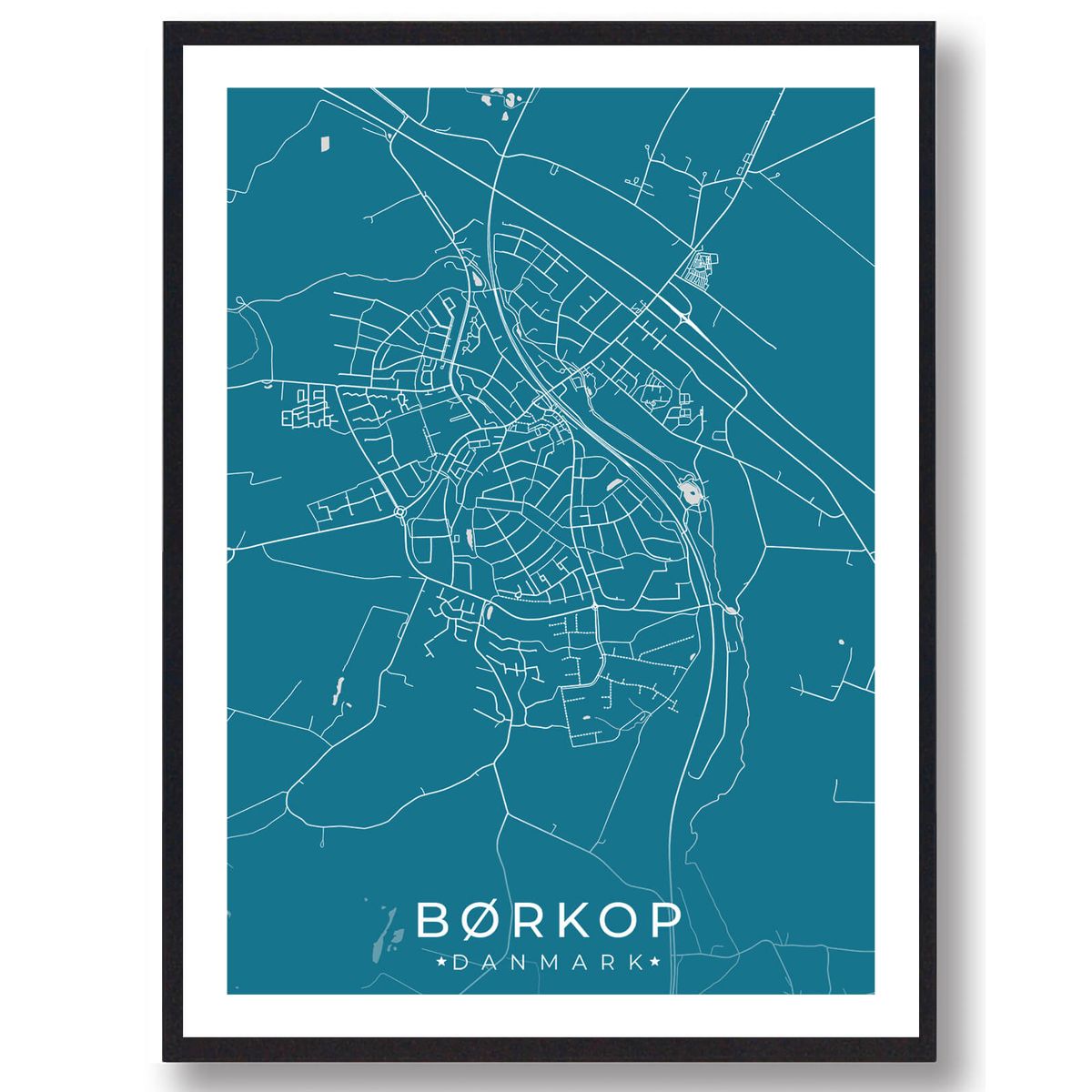 Børkop by plakat - blå (Størrelse: L - 50x70cm (B2))