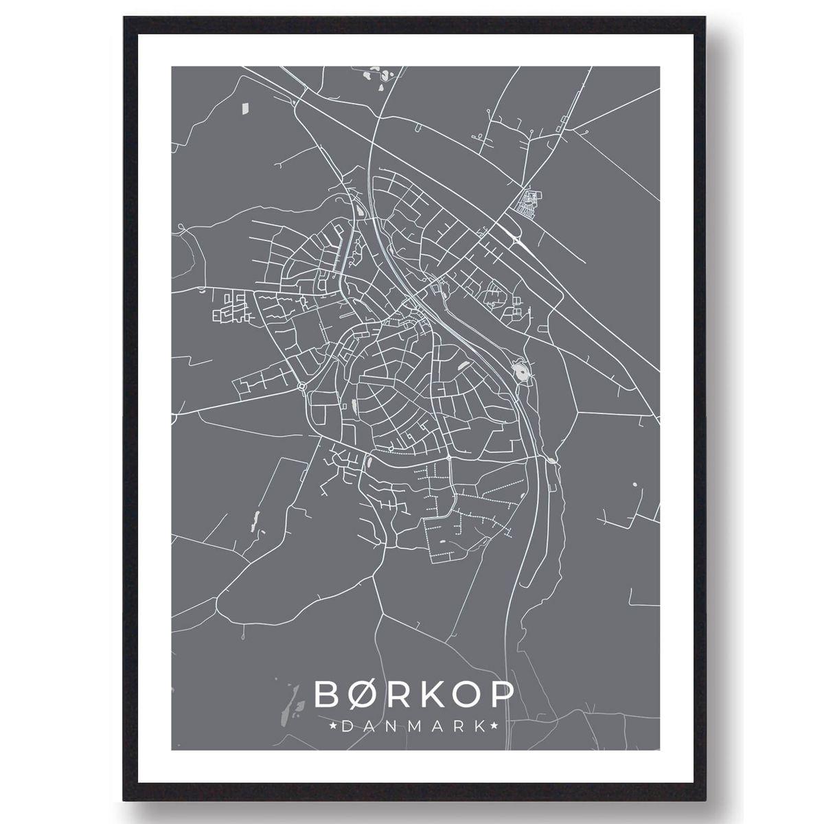 Børkop by plakat - grå (Størrelse: M - 30x40cm)