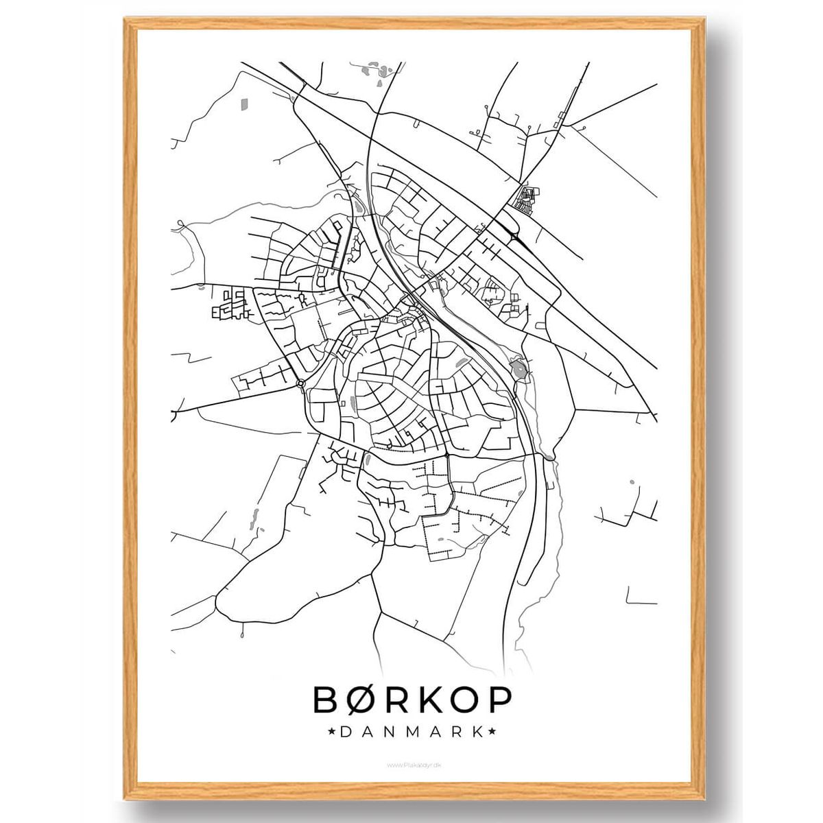 Børkop by plakat - hvid (Størrelse: L - 50x70cm (B2))