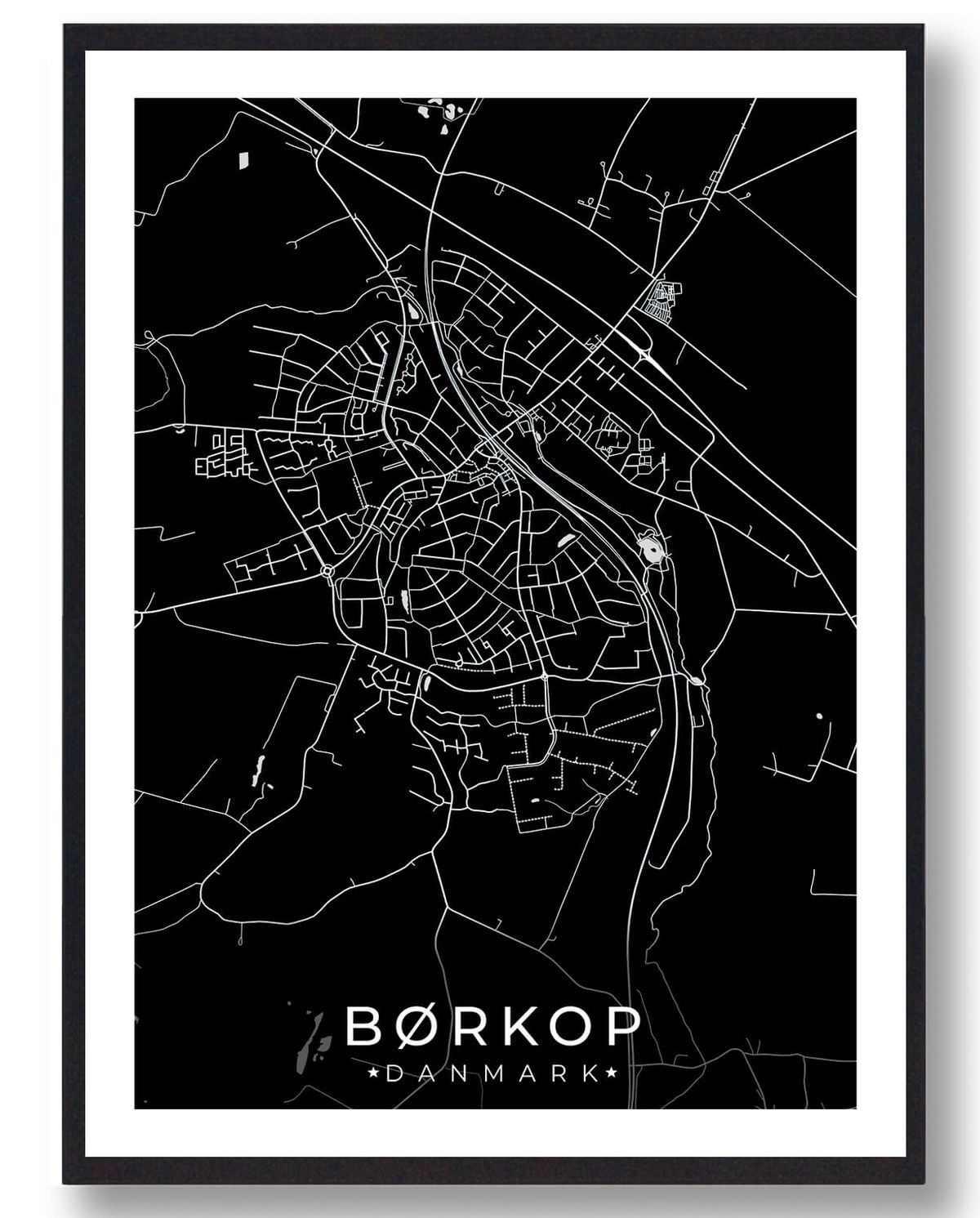 Børkop by plakat - sort (Størrelse: L - 50x70cm (B2))