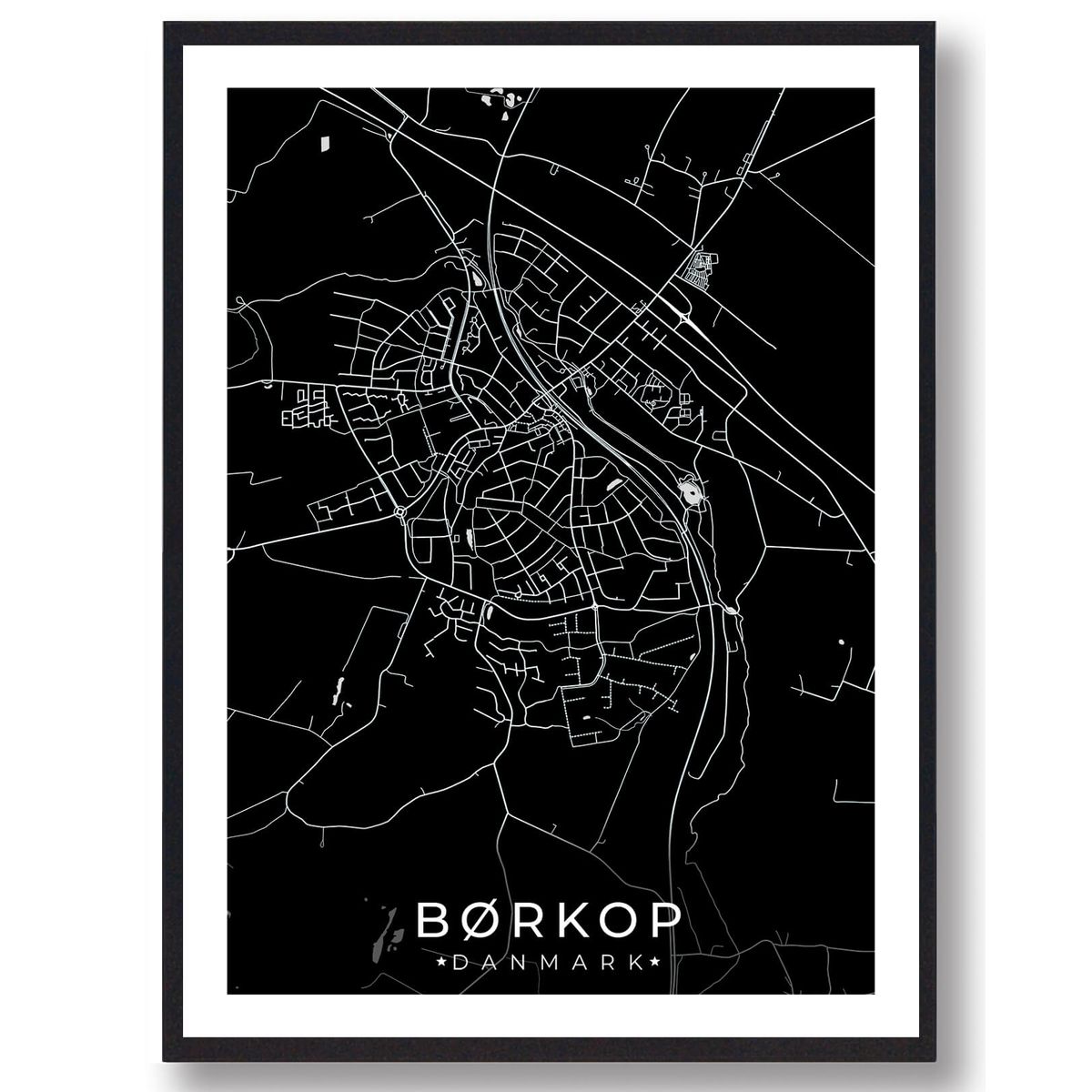 Børkop by plakat - sort (Størrelse: S - 21x29,7cm (A4))