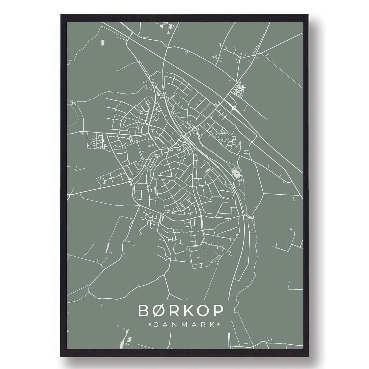 Børkop plakat - grøn (Størrelse: M - 30x40cm)