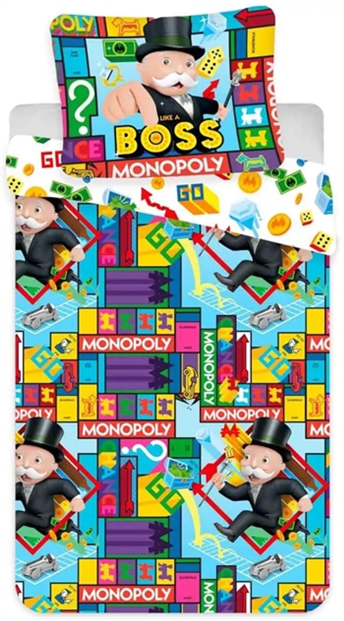 Børnesengetøj - 140x200 cm - Monopoly sengesæt - Vendbar dynebetræk i 100% bomuld