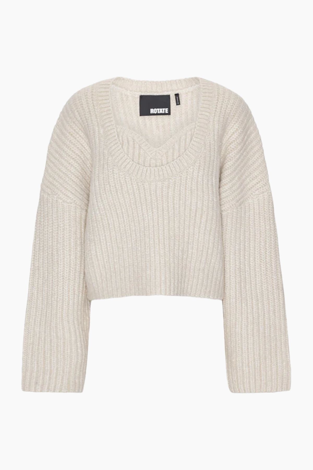 Cable Knit Crop Sweater - Pristine White - ROTATE - Hvid L