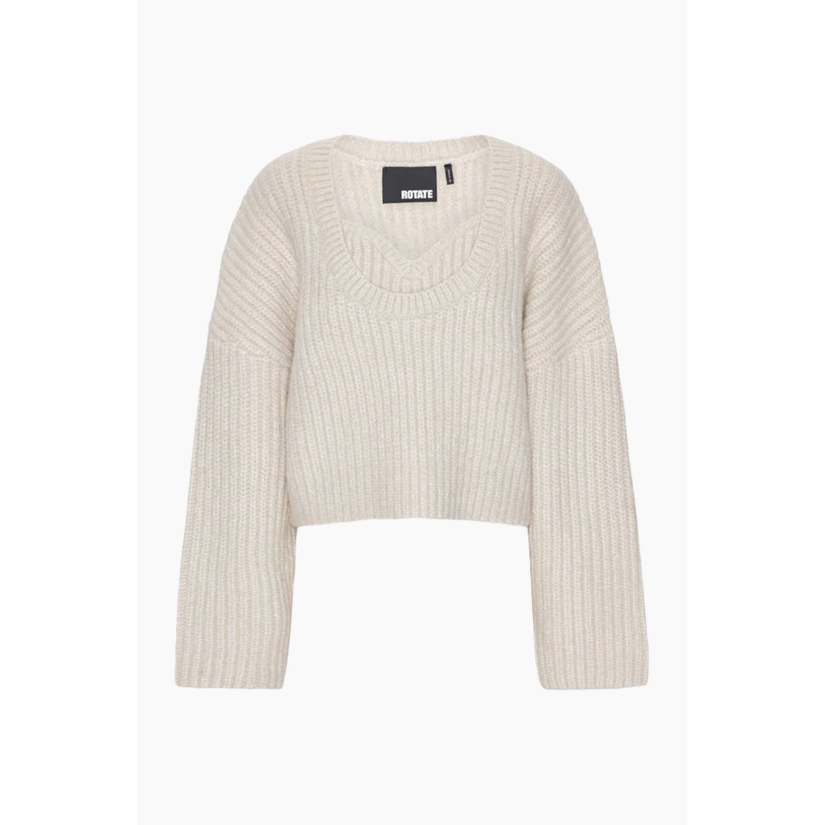 Cable Knit Crop Sweater - Pristine White - ROTATE - Hvid M