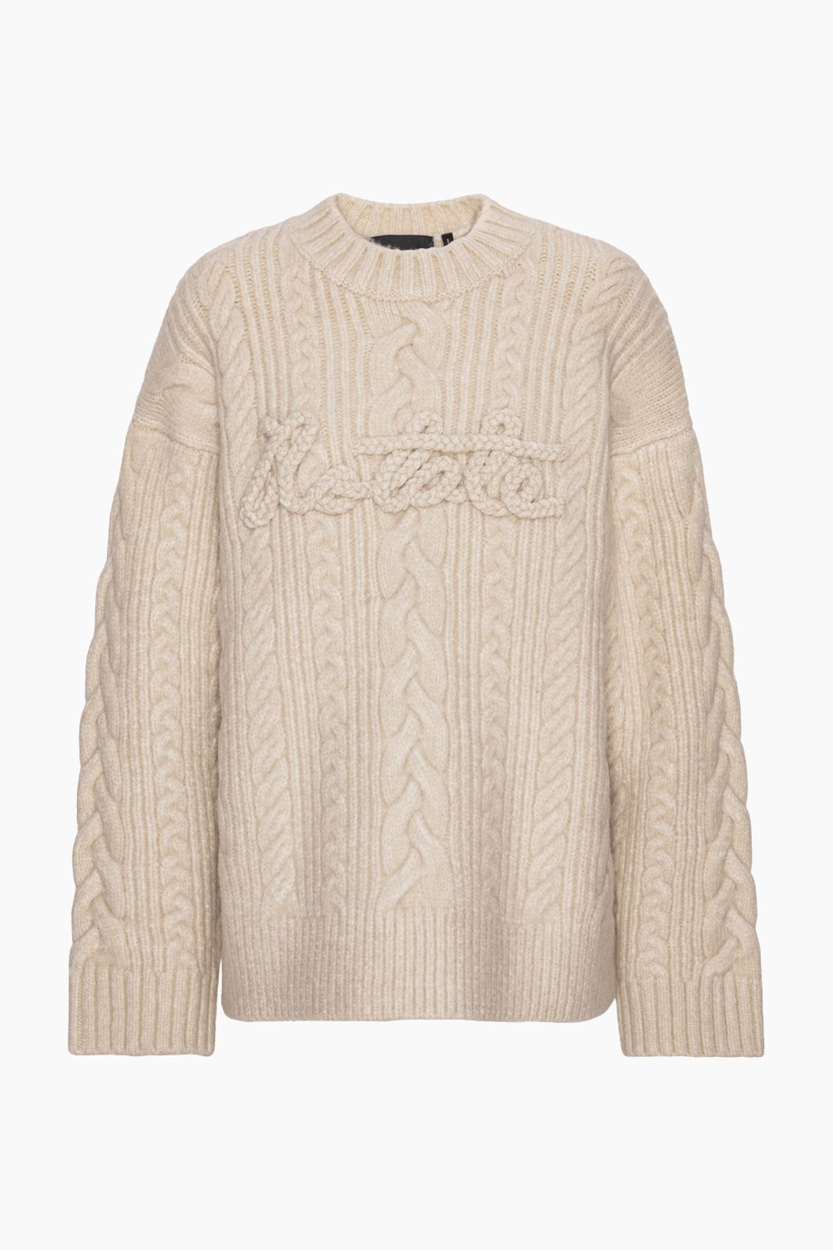 Cable Knit Logo Sweater - Pristine White - ROTATE - Hvid L