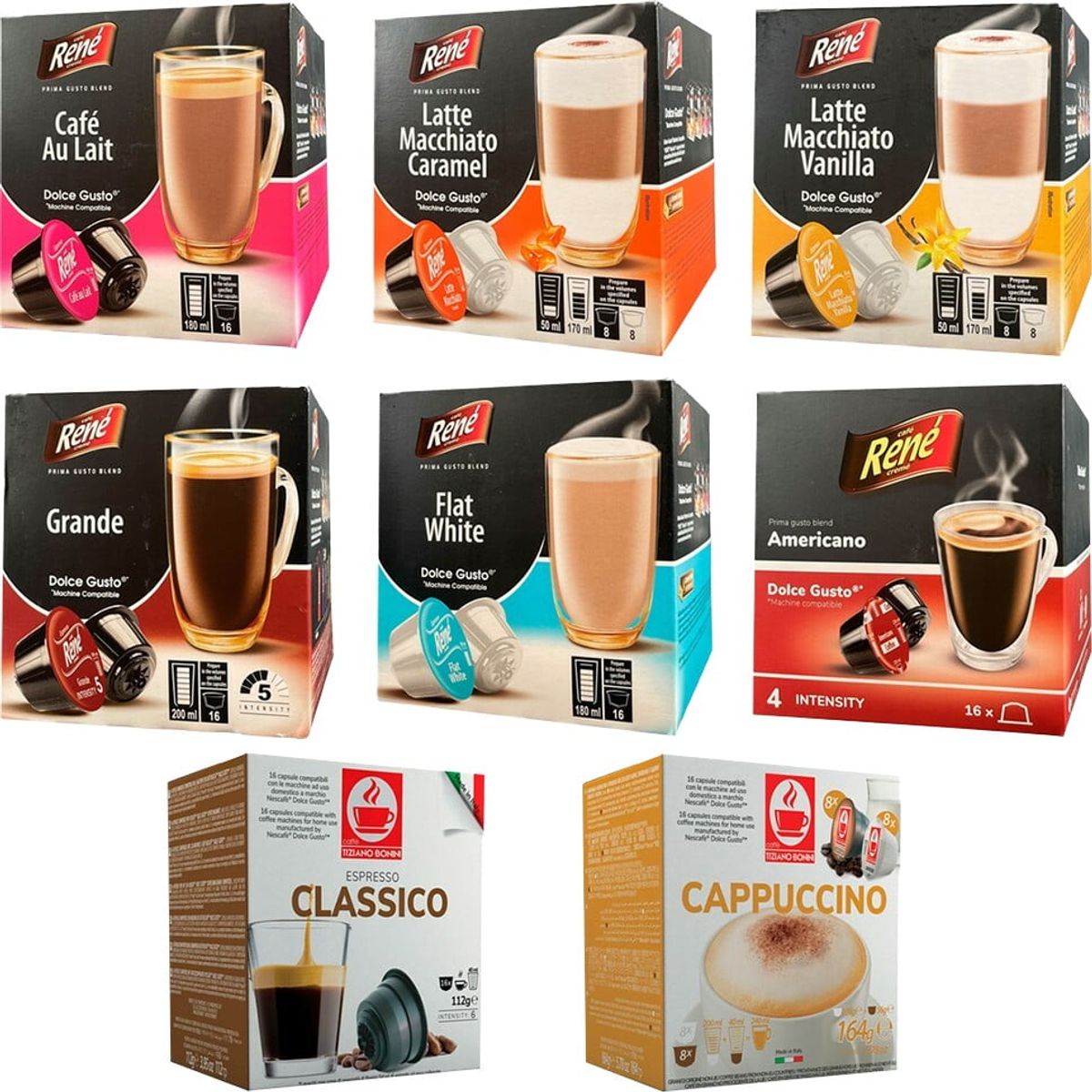 Café René - Dolce Gusto Bestseller-pakke (128 stk) - Kapsler til Dolce Gusto