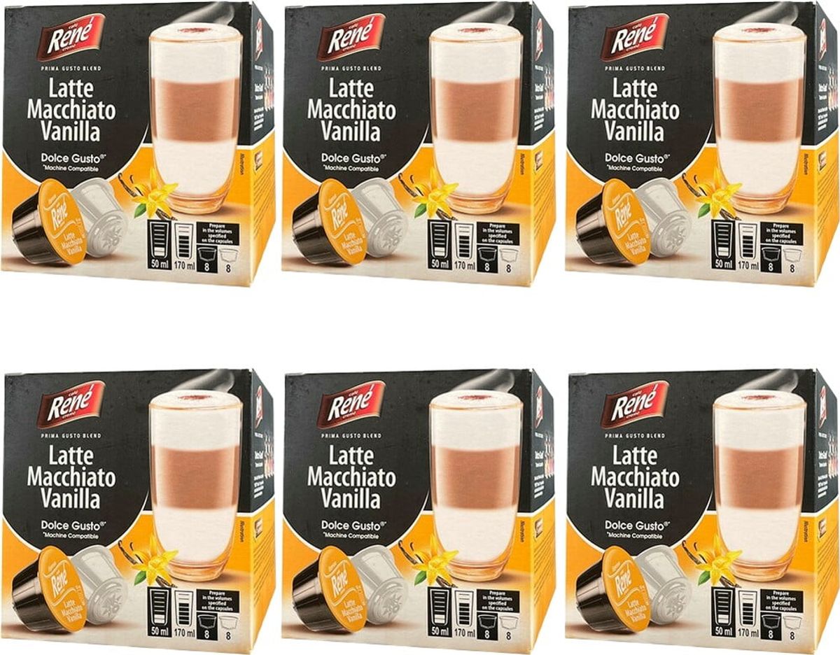 Café René - Latte Macchiato Vanilla Tilbudspakke (96 stk) - Kapsler til Dolce Gusto