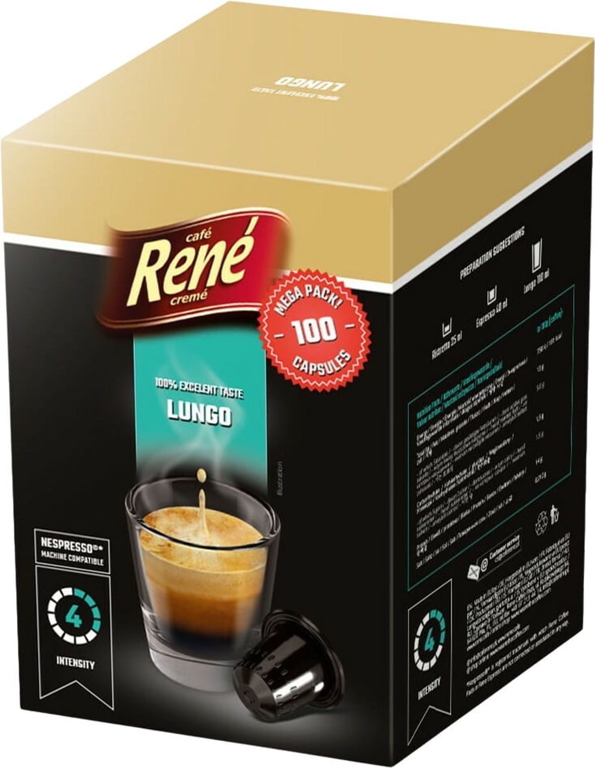 Café René - Lungo (100 stk) - Kapsler til Nespresso