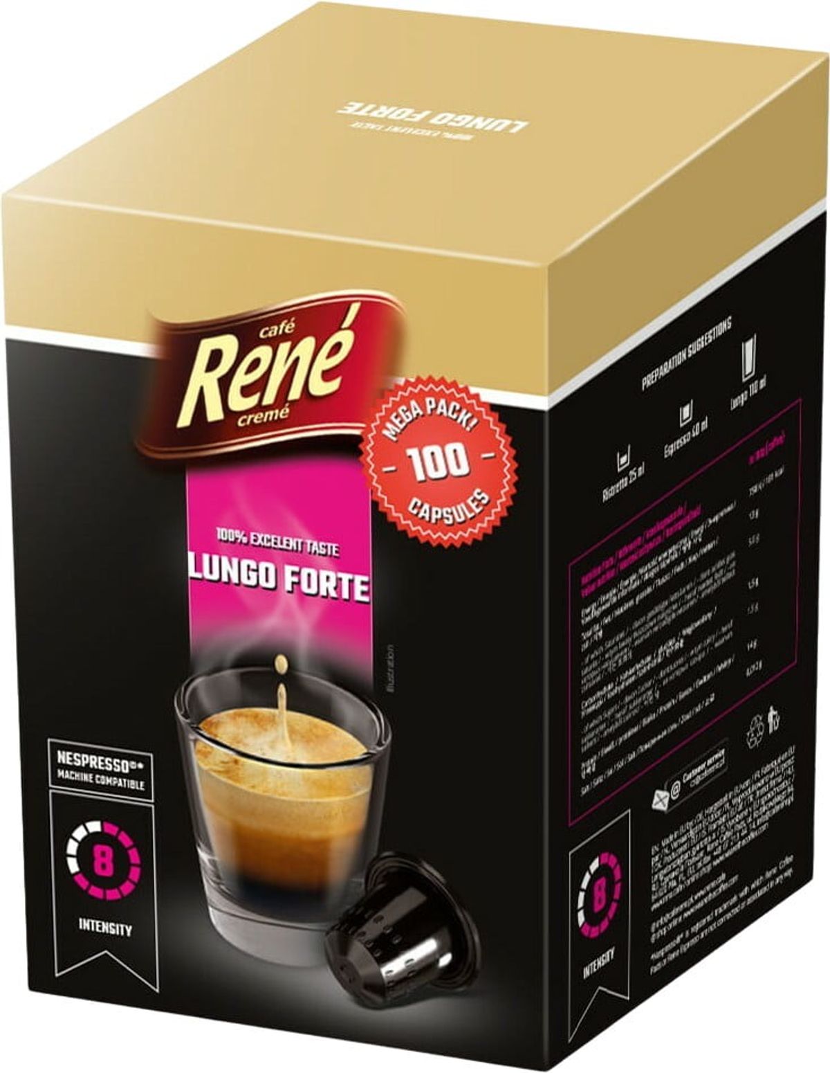 Café René - Lungo Forte (100 stk) - Kapsler til Nespresso