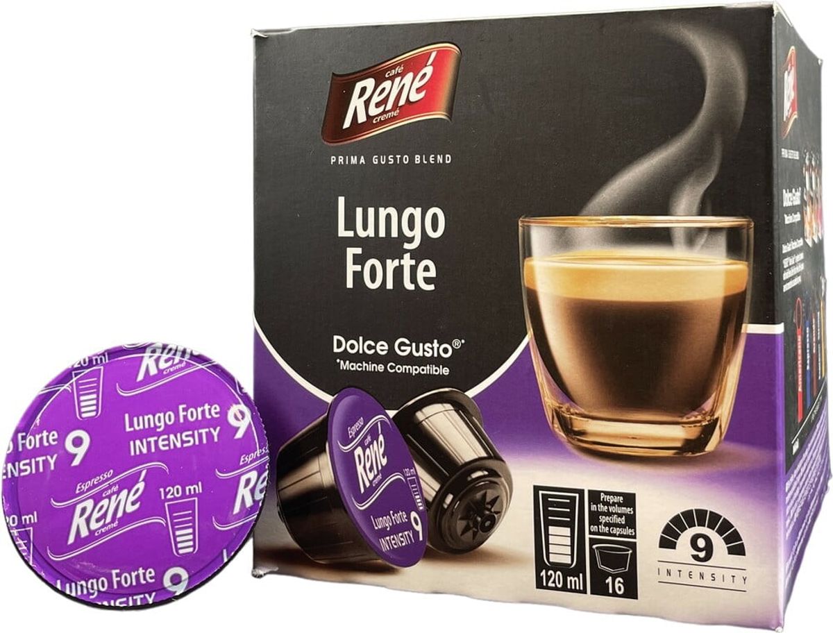 Café René - Lungo Forte (16 stk) - Kapsler til Dolce Gusto