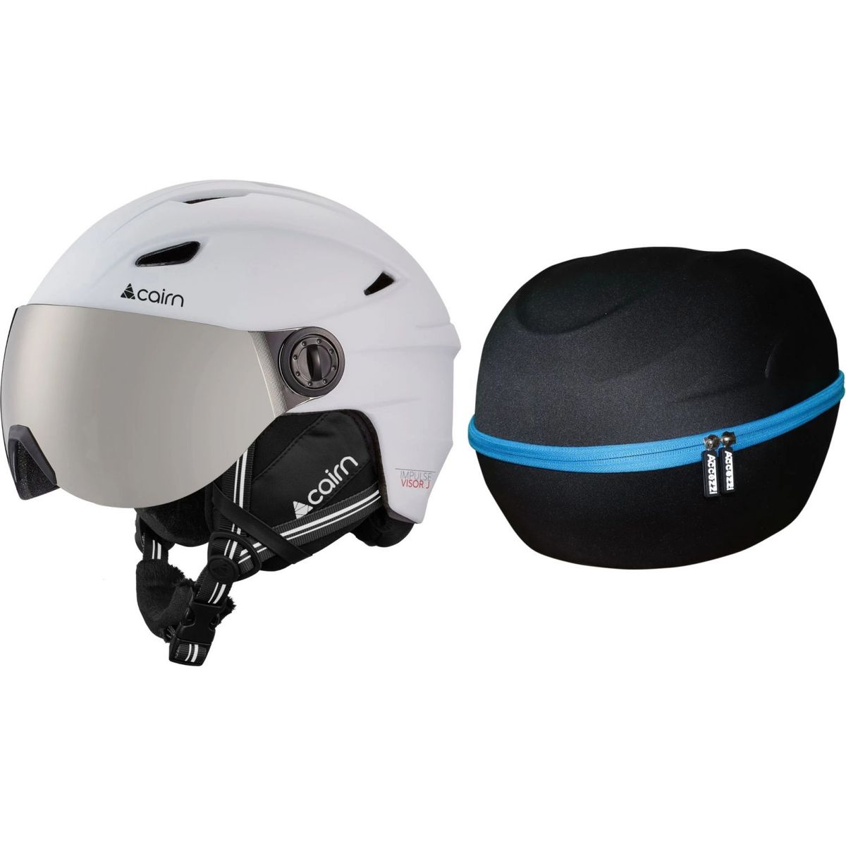 Cairn Impulse Visor junior, skihjelm med visir, hvid + Accezzi Cortina, hjelmcase