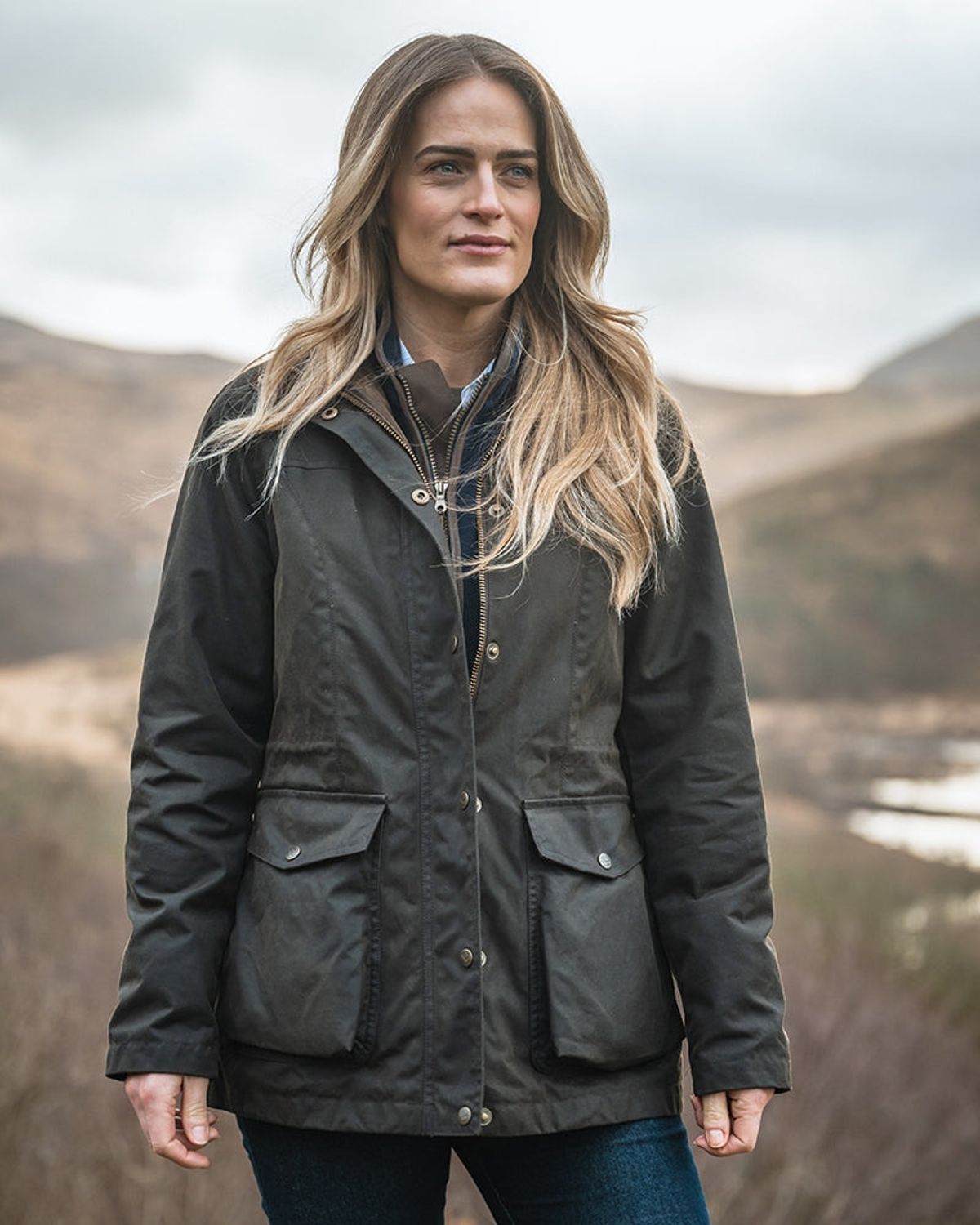 Caledonia Ladies Waterproof Wax Jacket, oilskinsjakke deluxe, olivengrøn - L (UK14-16)