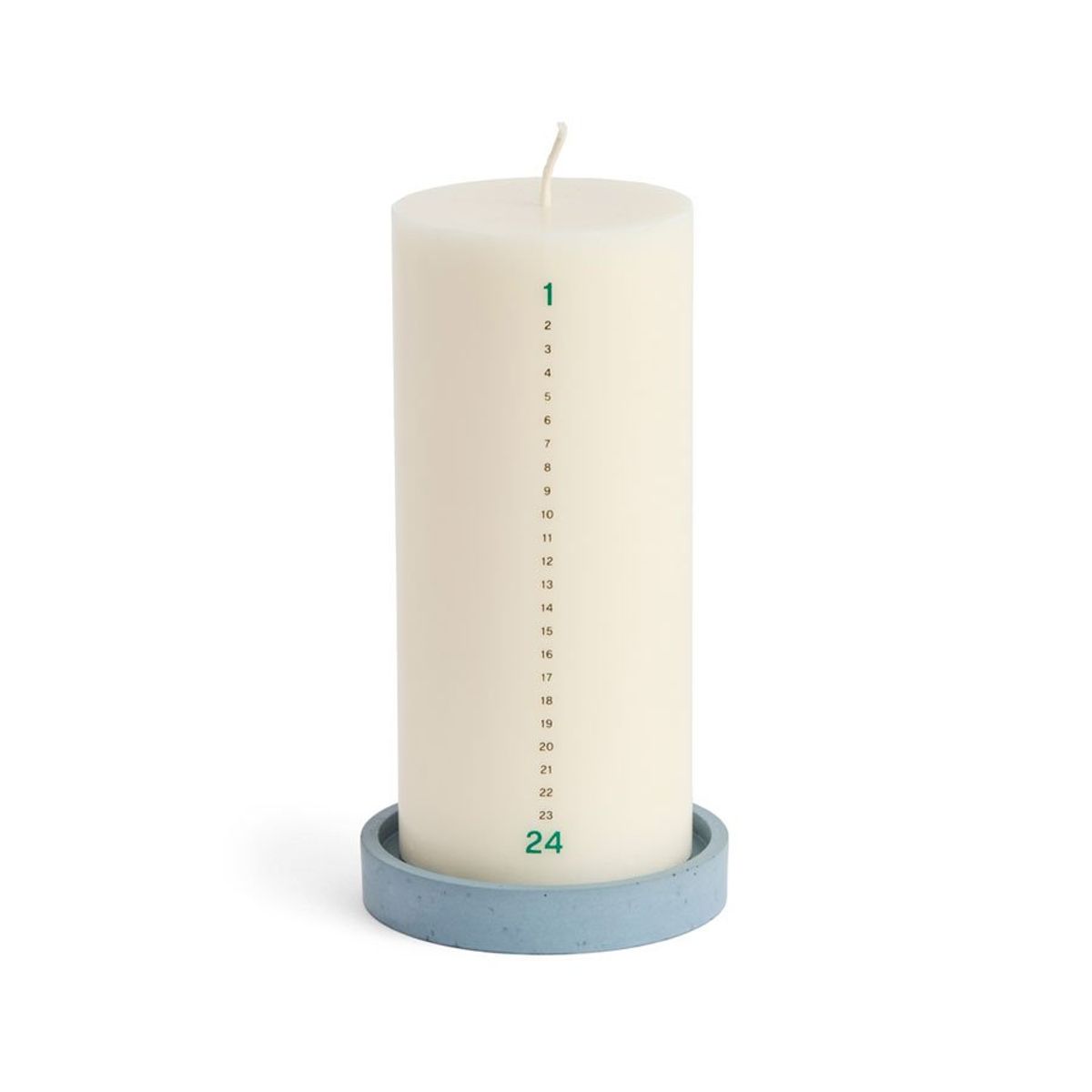 Calendar Candle & Holder Delicate-Off-white, black and green