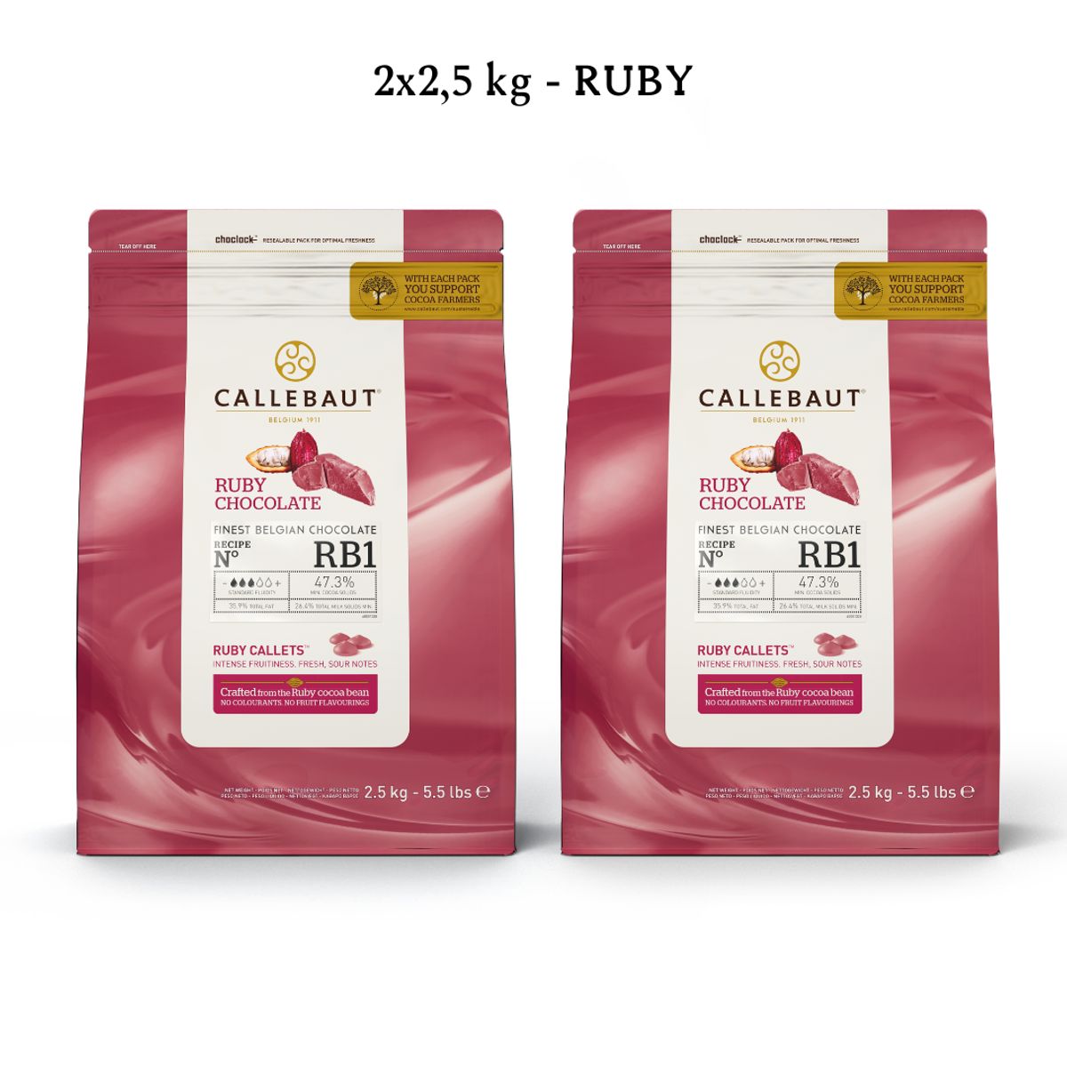 Callebaut Chokolade Callets pakke 2x2,5 kg - Ruby