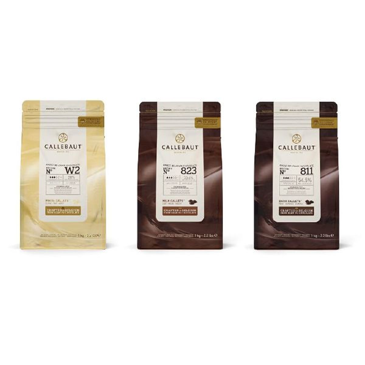 Callebaut Chokolade Callets pakke 3x1 kg - lys, hvid og mørk