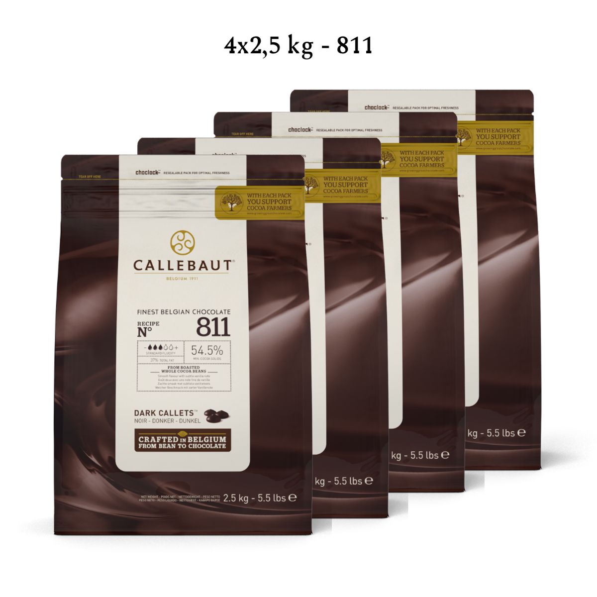 Callebaut Chokolade Callets pakke 4x2,5 kg - mørk 811