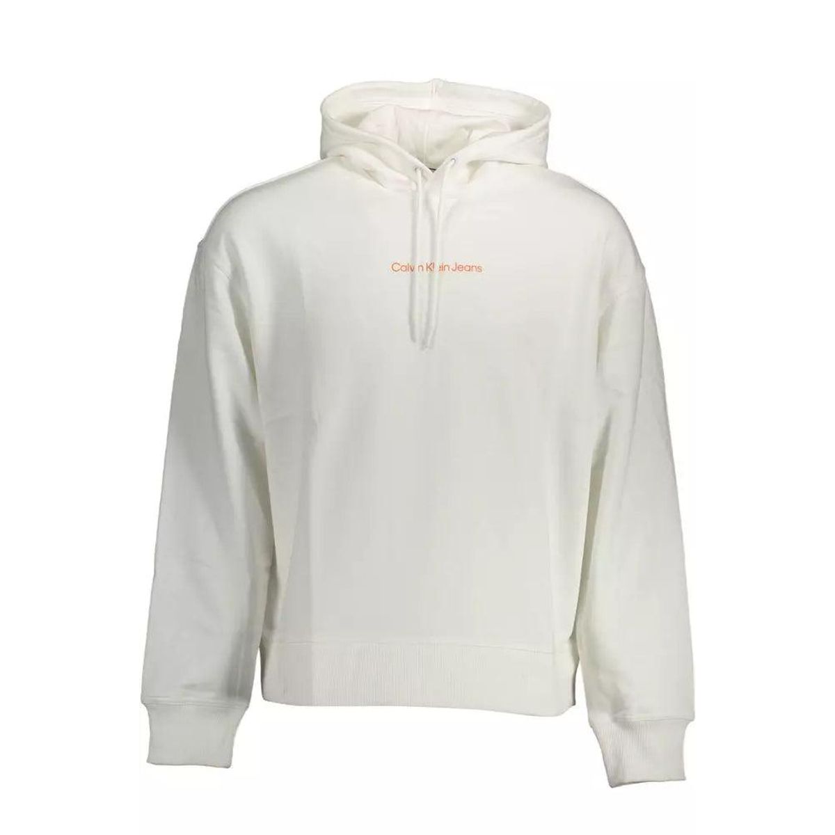 Calvin Klein Chic White Cotton Hooded Sweatshirt with Logo Detail