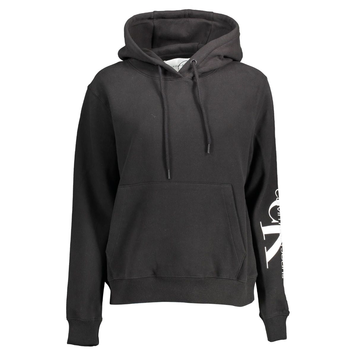 Calvin Klein Sleek Black Cotton Hoodie with Bold Print