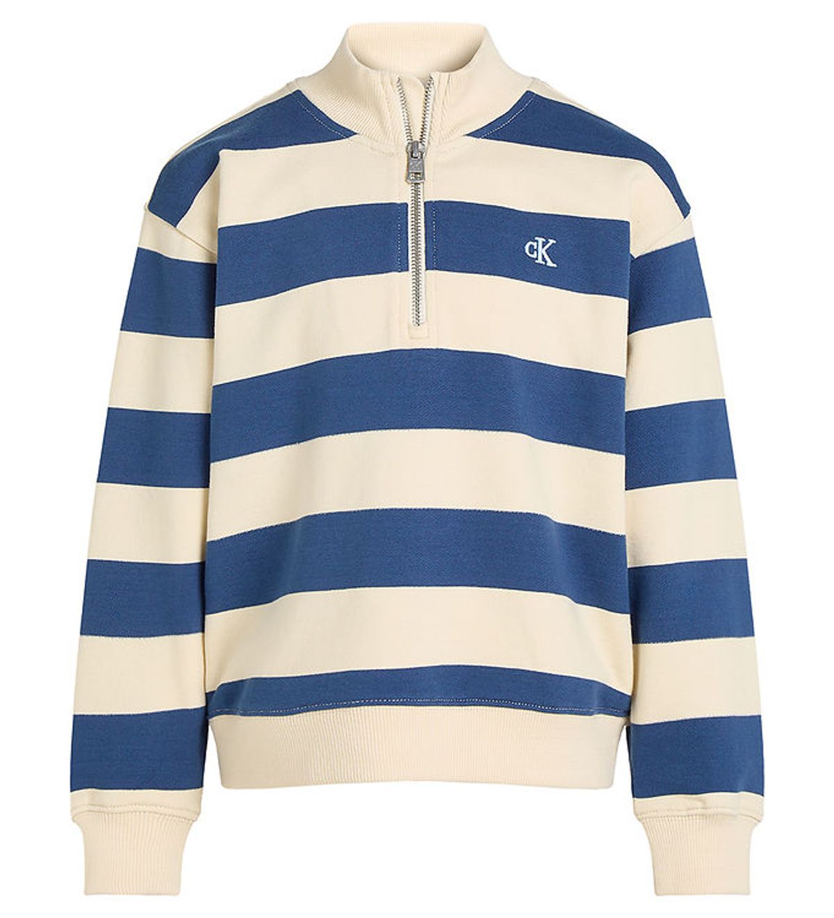 Calvin Klein Sweatshirt - Terry Striped Half-Zip - Ensign Blue/T