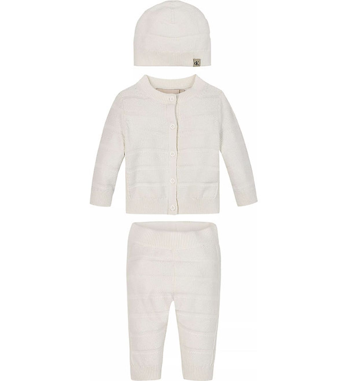 Calvin Klein Sæt - Cardigan/Bukser/Hat - Rib Strik - Ivory