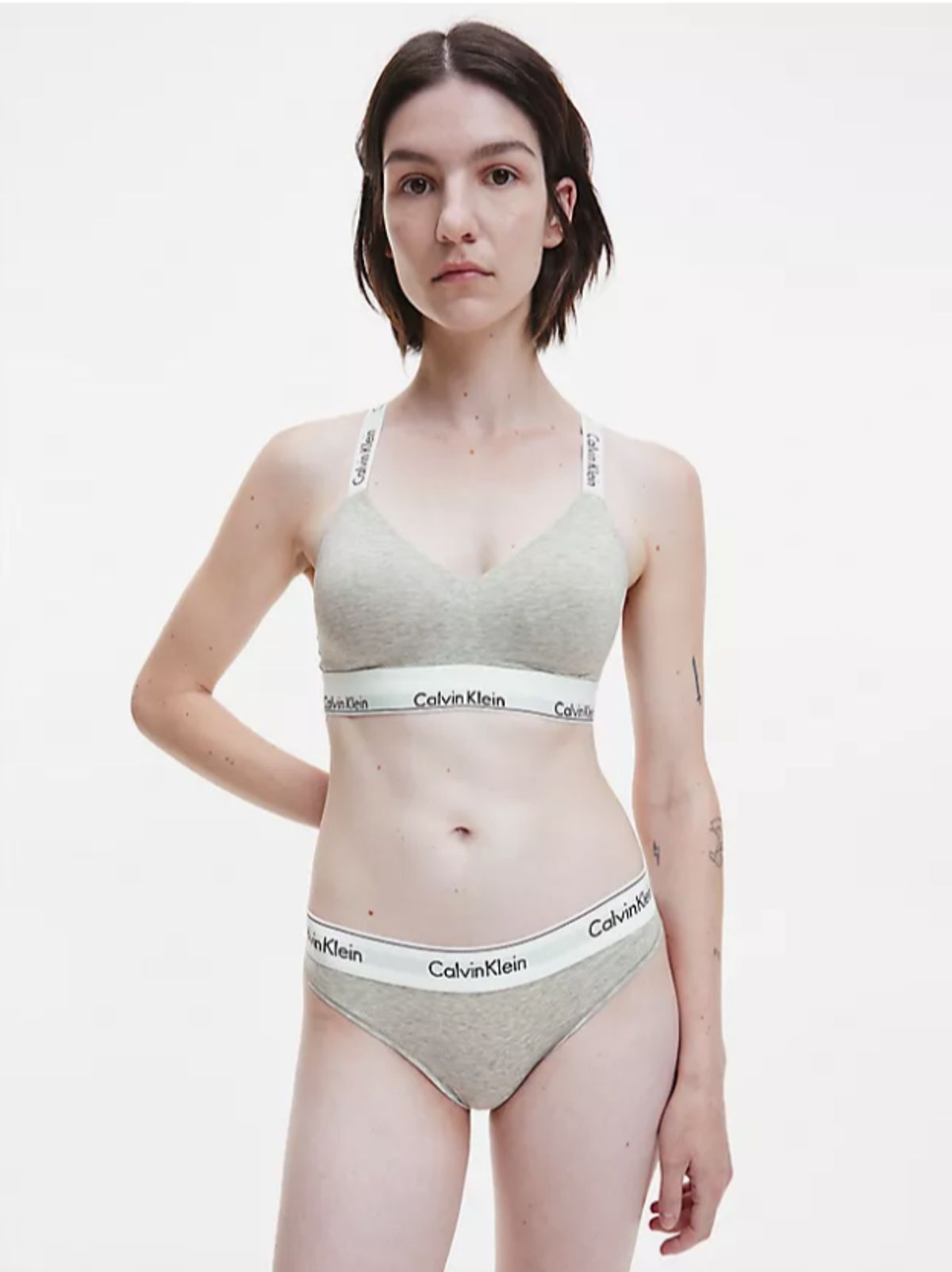 Calvin Klein Women Lined Bralette Qf7059e Grey Heather