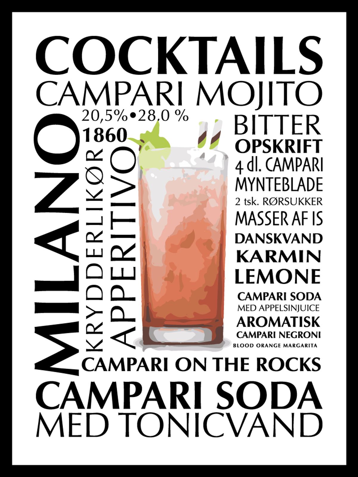 Campari mojito cocktail plakat