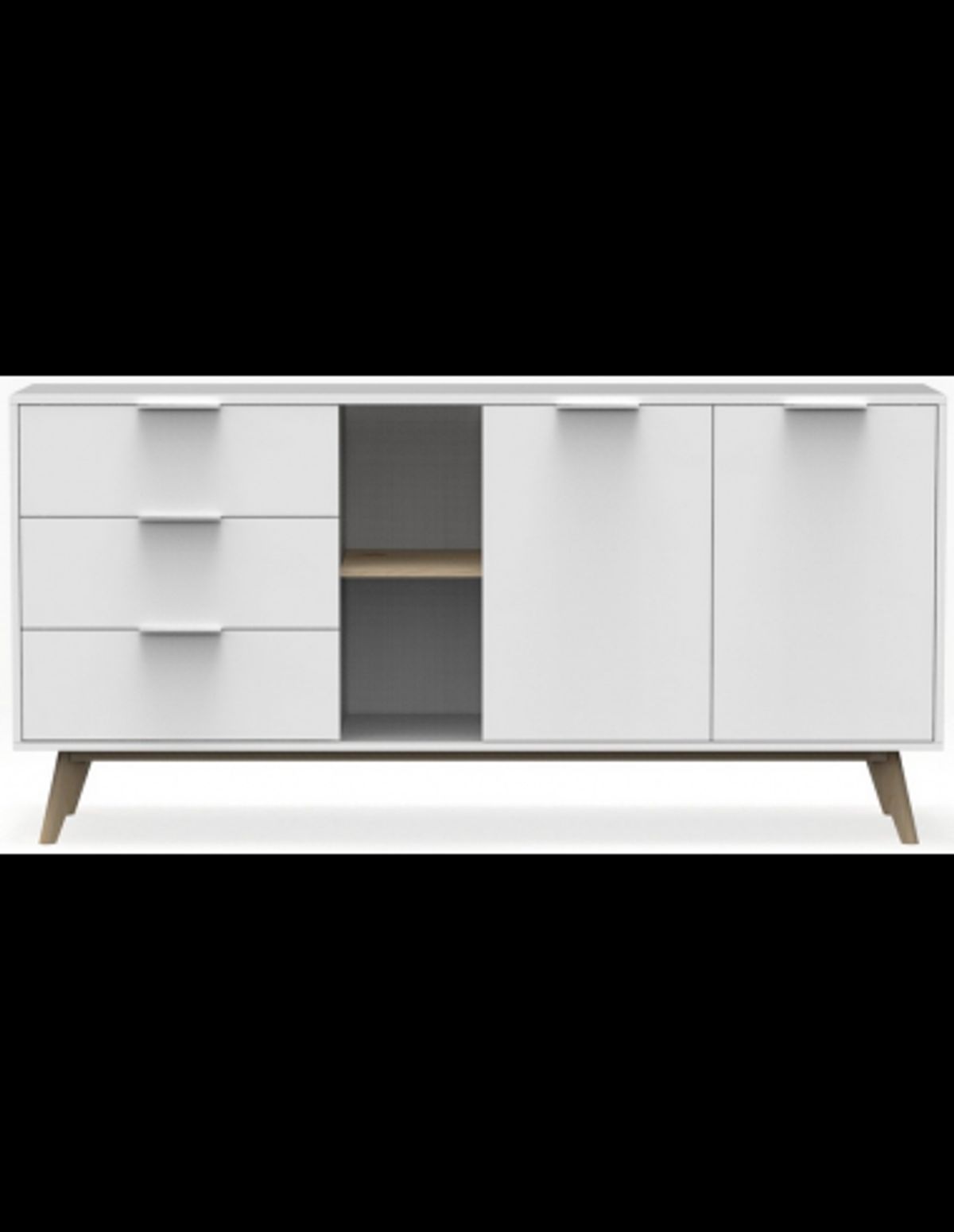 Campus sideboard i fyrretræ og møbelplade B165 cm - Mat hvid/Lys natur