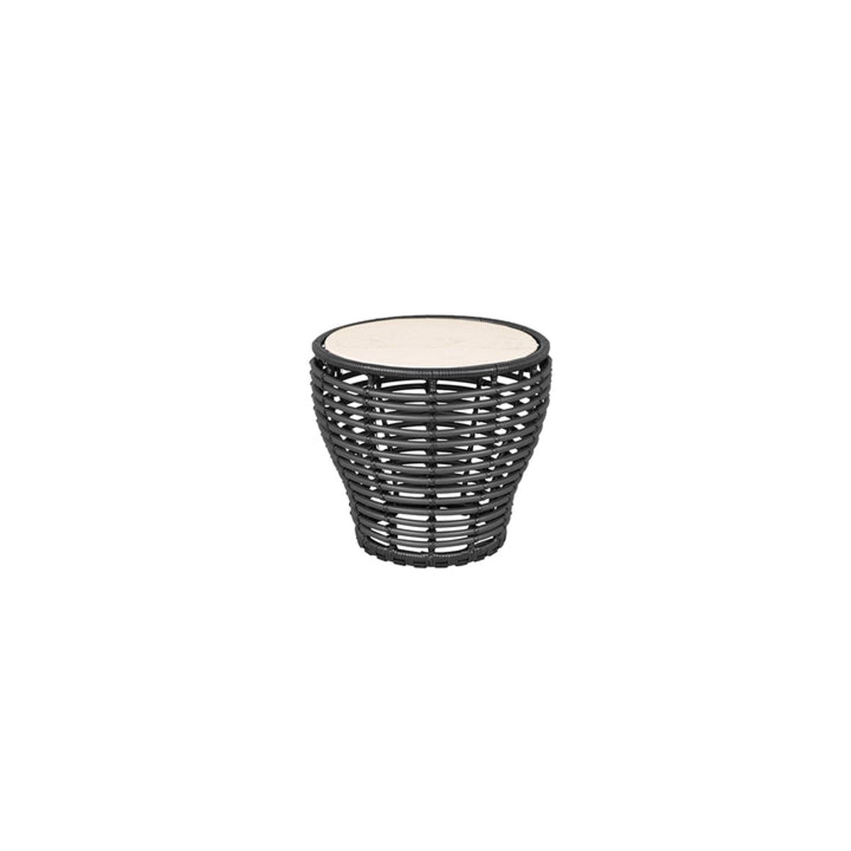 CANE-LINE BASKET LILLE SOFABORD M/ TRAVERTINE LOOK BORDPLADE - GRAPHITE WEAVE 50