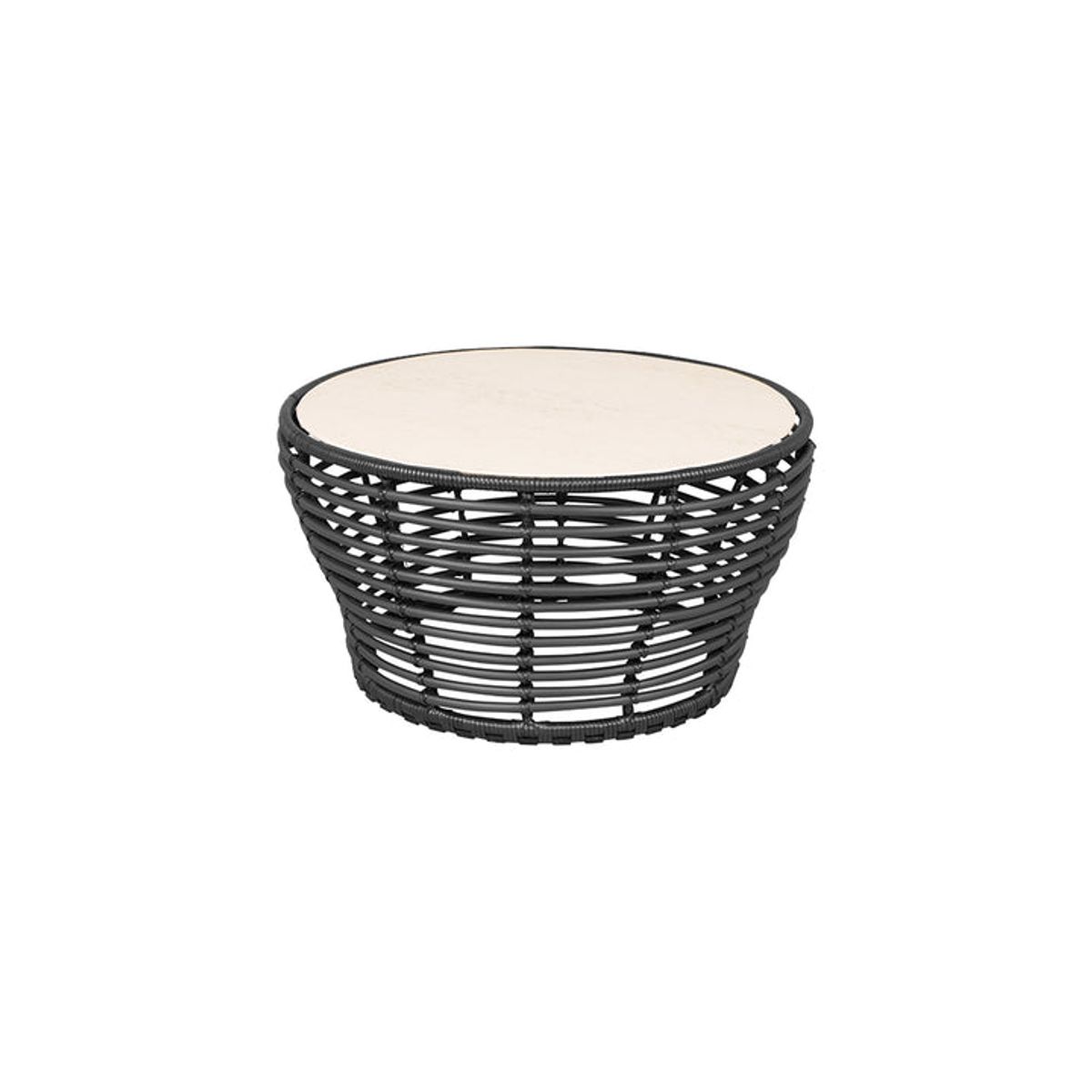 CANE-LINE BASKET MEDIUM SOFABORD M/TRAVERTINE LOOK BORDPLADE - GRAPHITE WEAVE 75