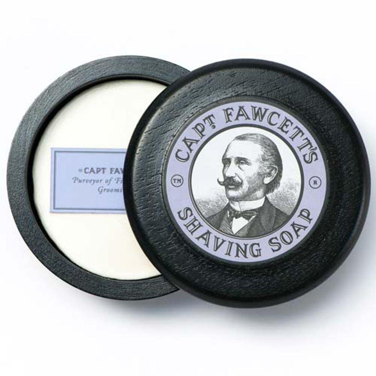 Captain Fawcett Luksus Barberingssæbe i Træskål (Sort, 100g)